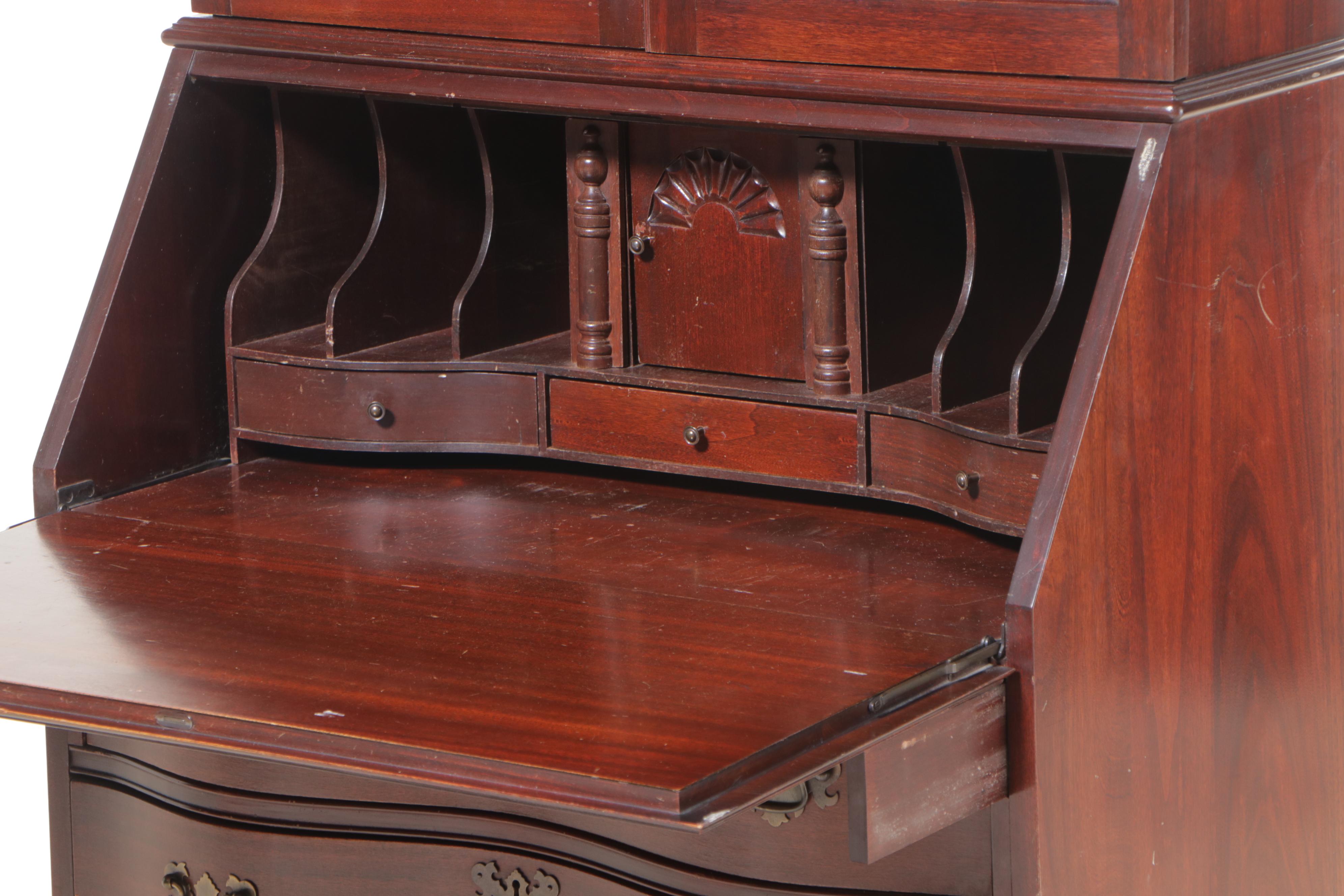 Chippendale Style Mahogany Secretary Bookcase, 20th Century