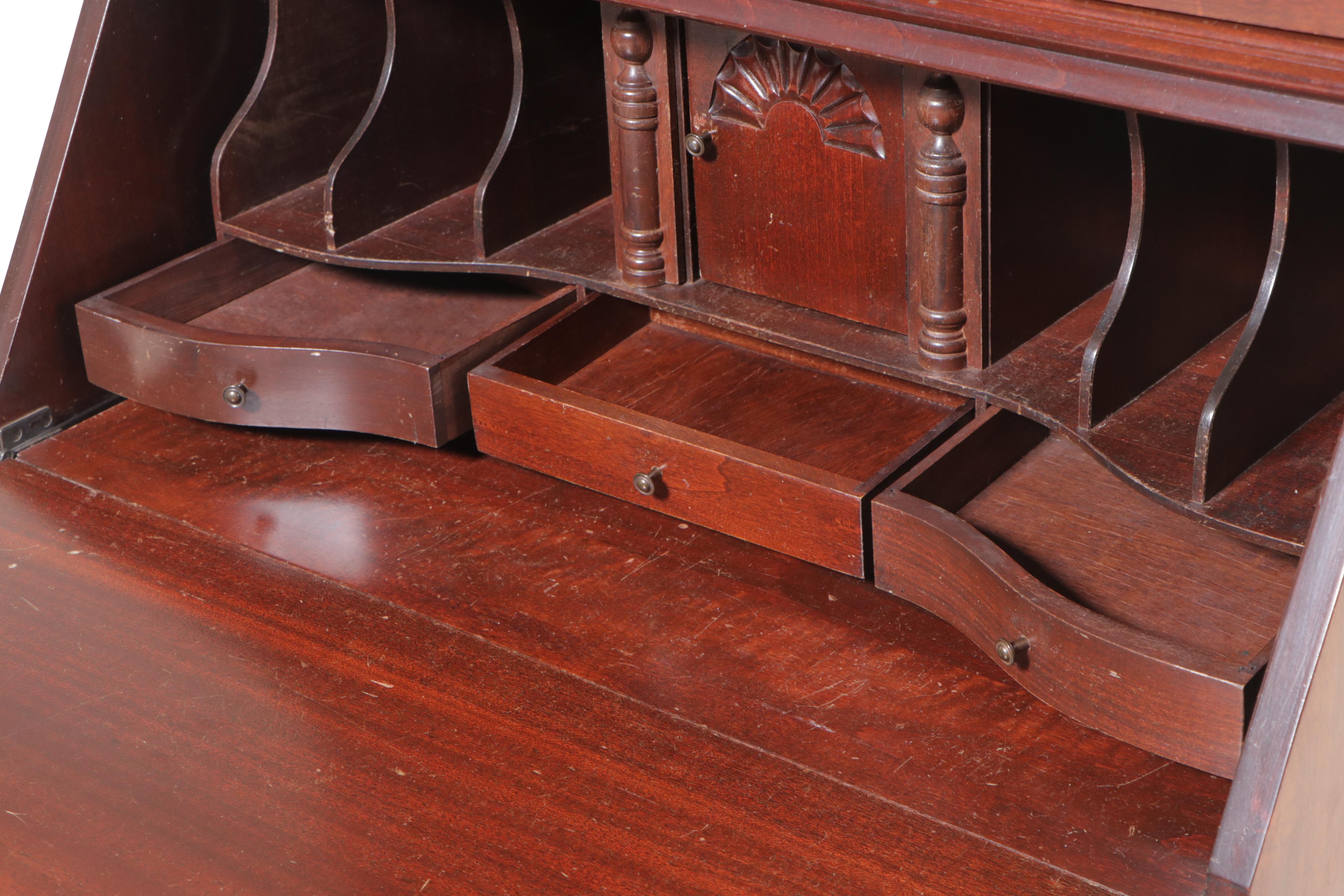 Chippendale Style Mahogany Secretary Bookcase, 20th Century
