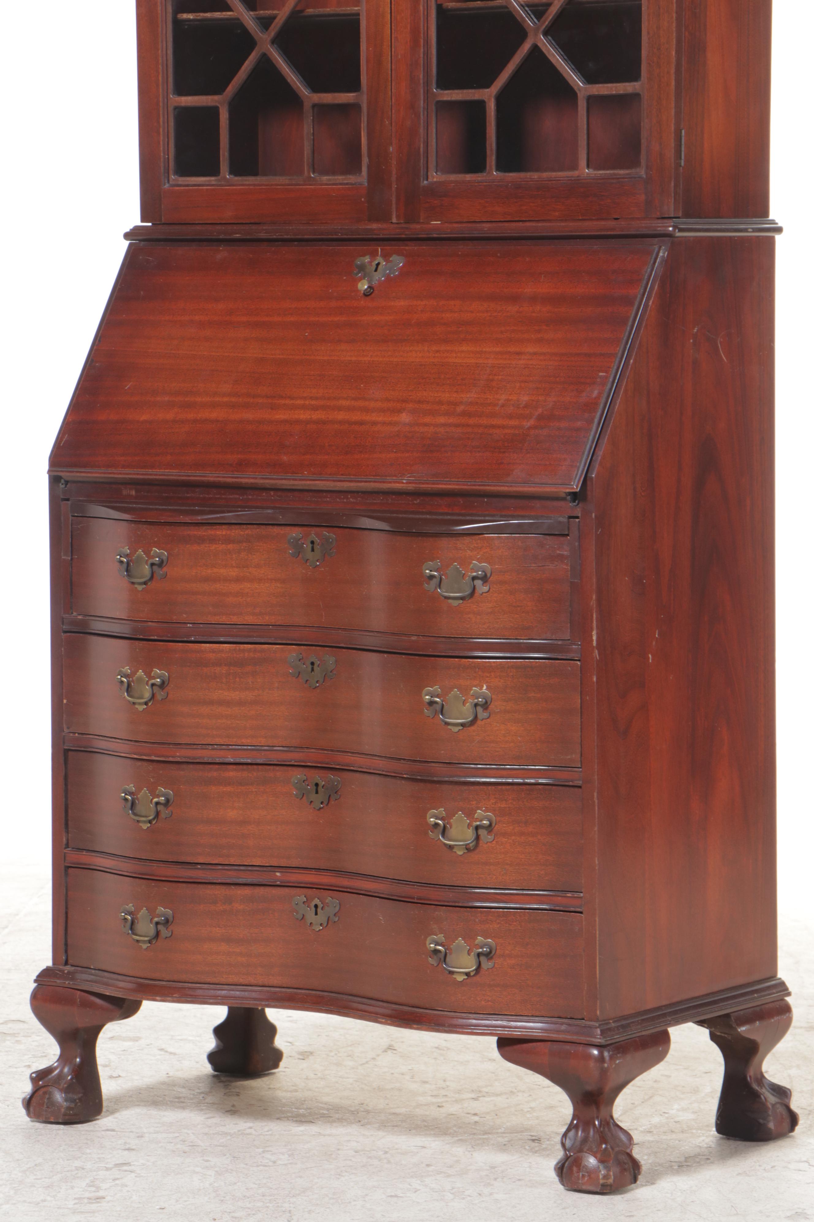 Chippendale Style Mahogany Secretary Bookcase, 20th Century