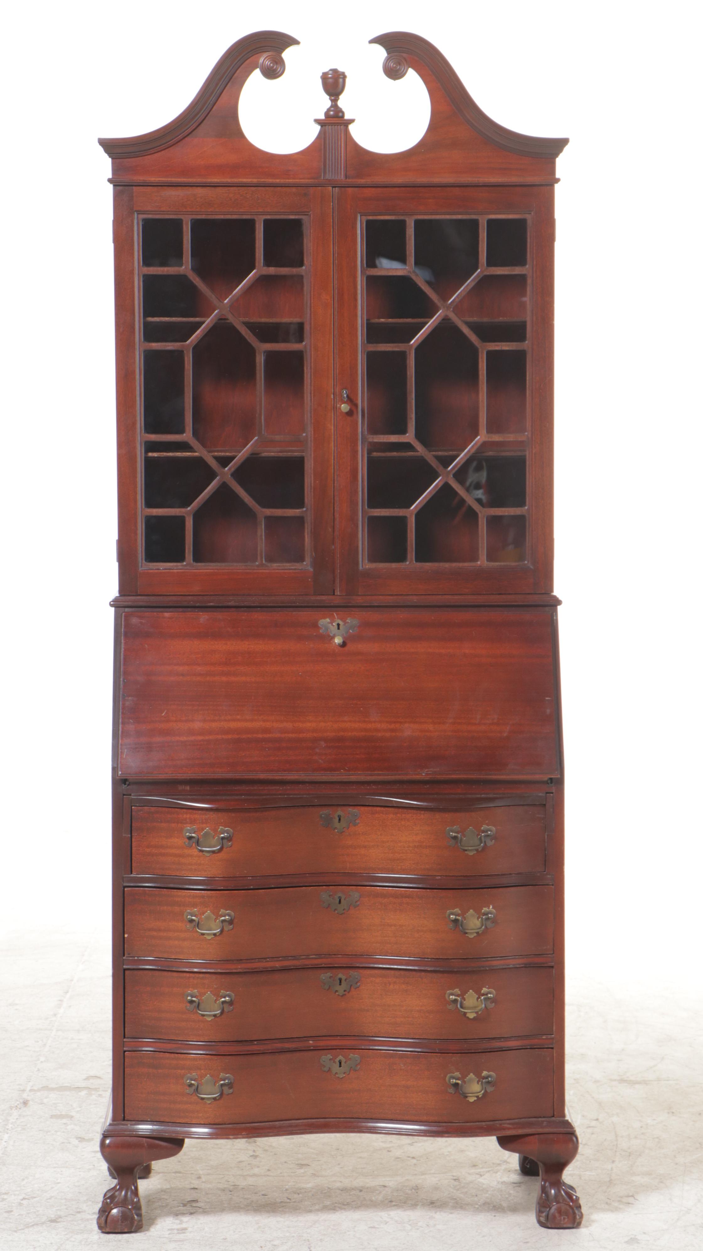 Chippendale Style Mahogany Secretary Bookcase, 20th Century
