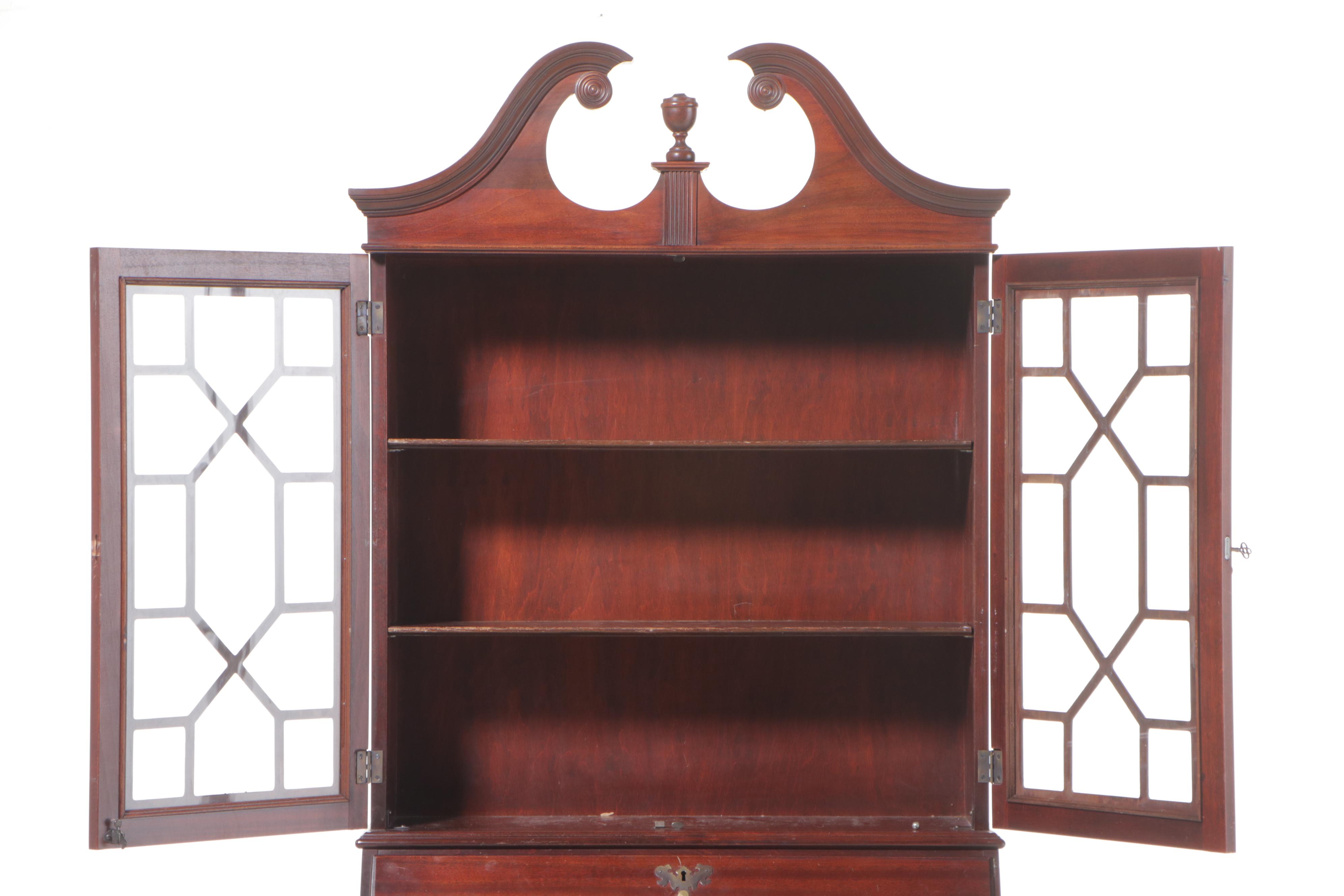 Chippendale Style Mahogany Secretary Bookcase, 20th Century