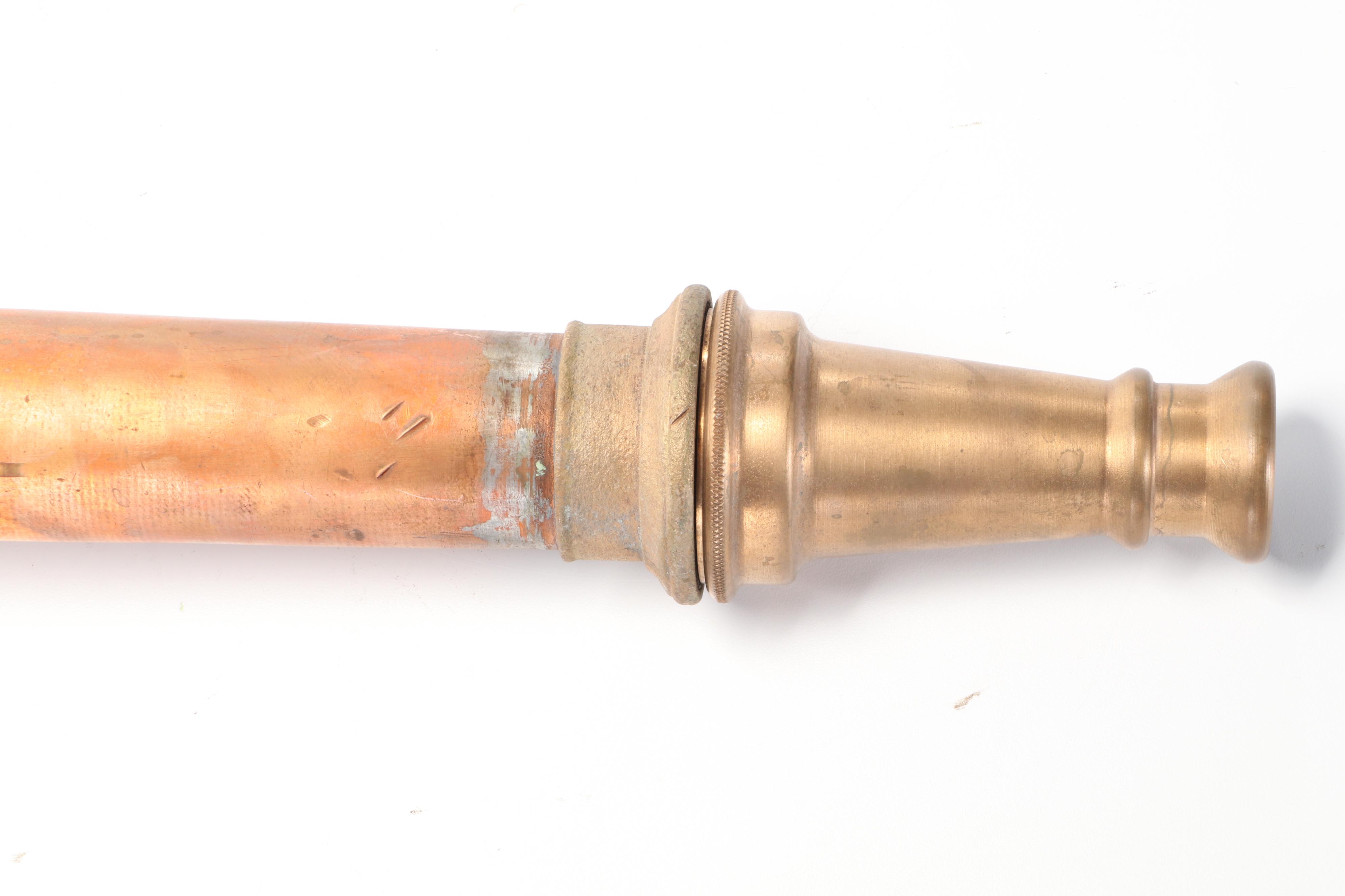 Copper and Brass Fire Hose Water Cannon Nozzle, Early to Mid-20th Century