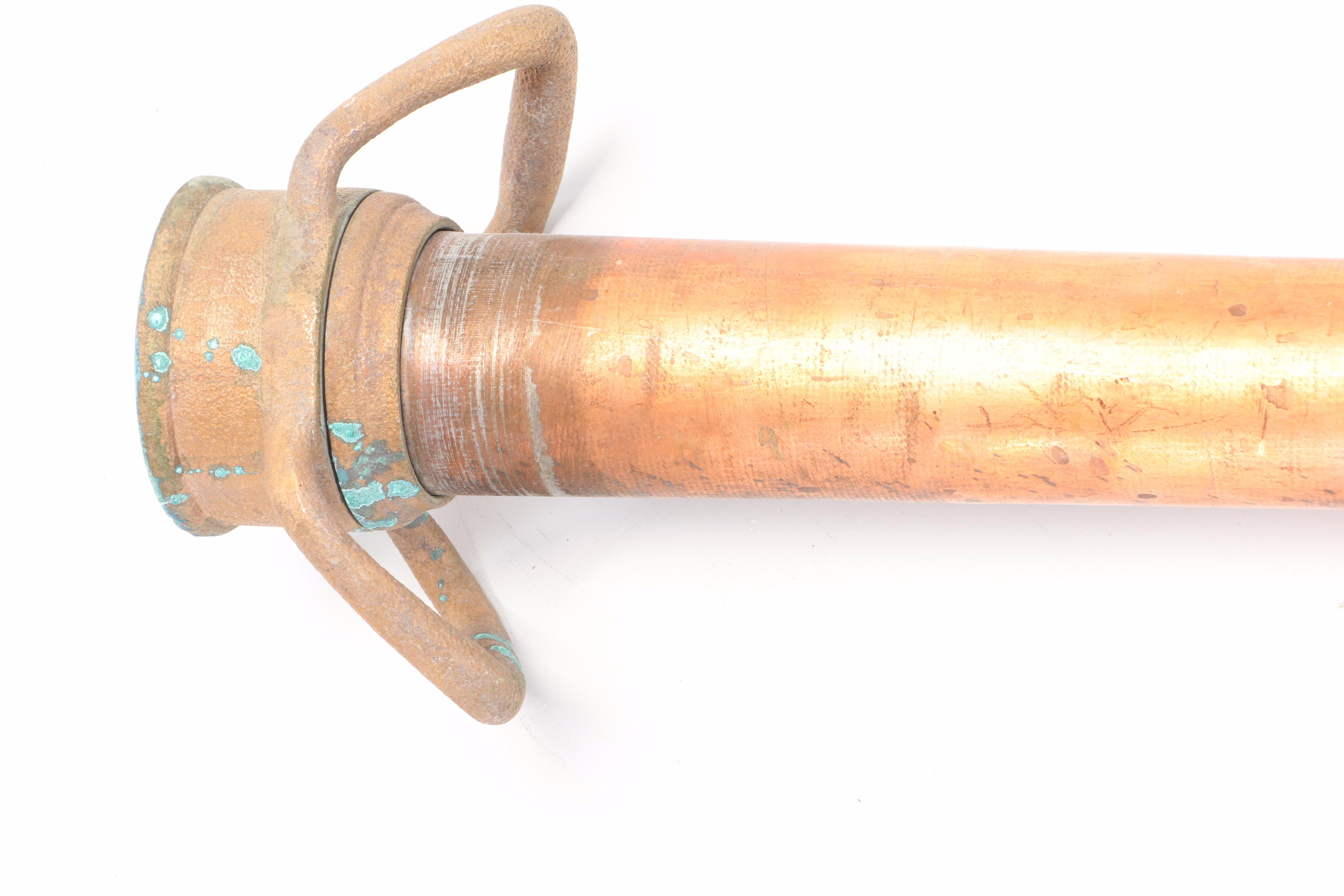Copper and Brass Fire Hose Water Cannon Nozzle, Early to Mid-20th Century