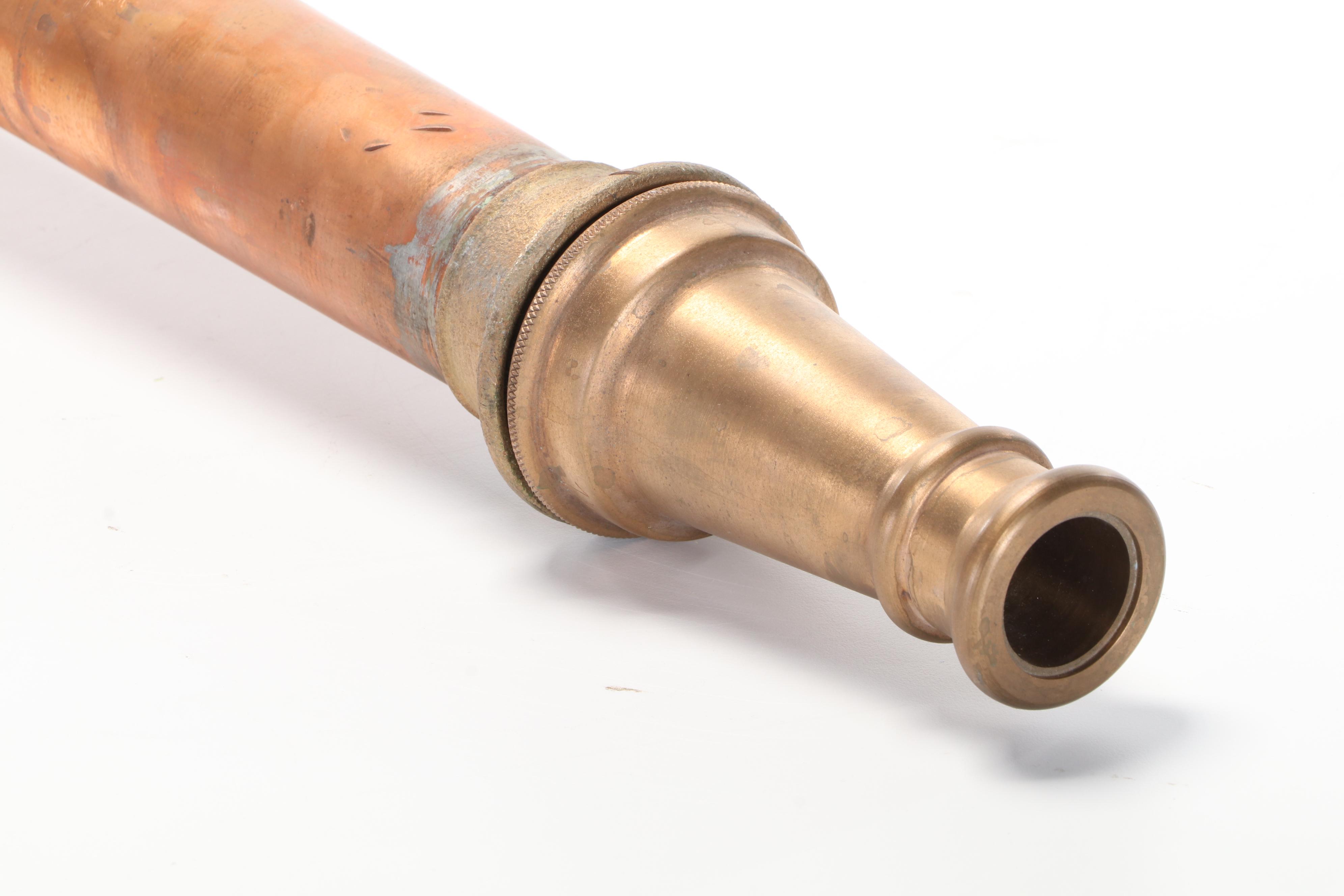 Copper and Brass Fire Hose Water Cannon Nozzle, Early to Mid-20th Century