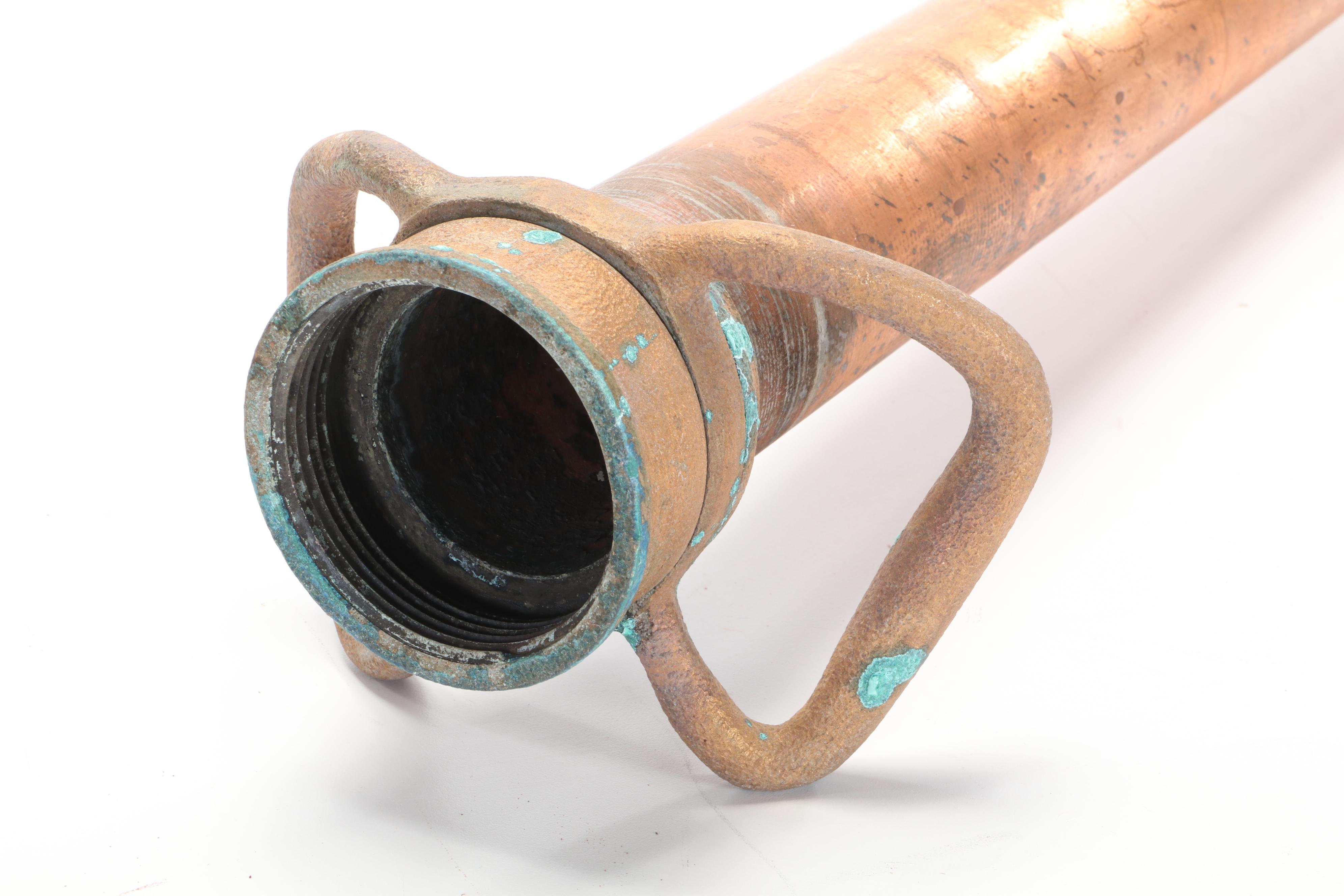 Copper and Brass Fire Hose Water Cannon Nozzle, Early to Mid-20th Century