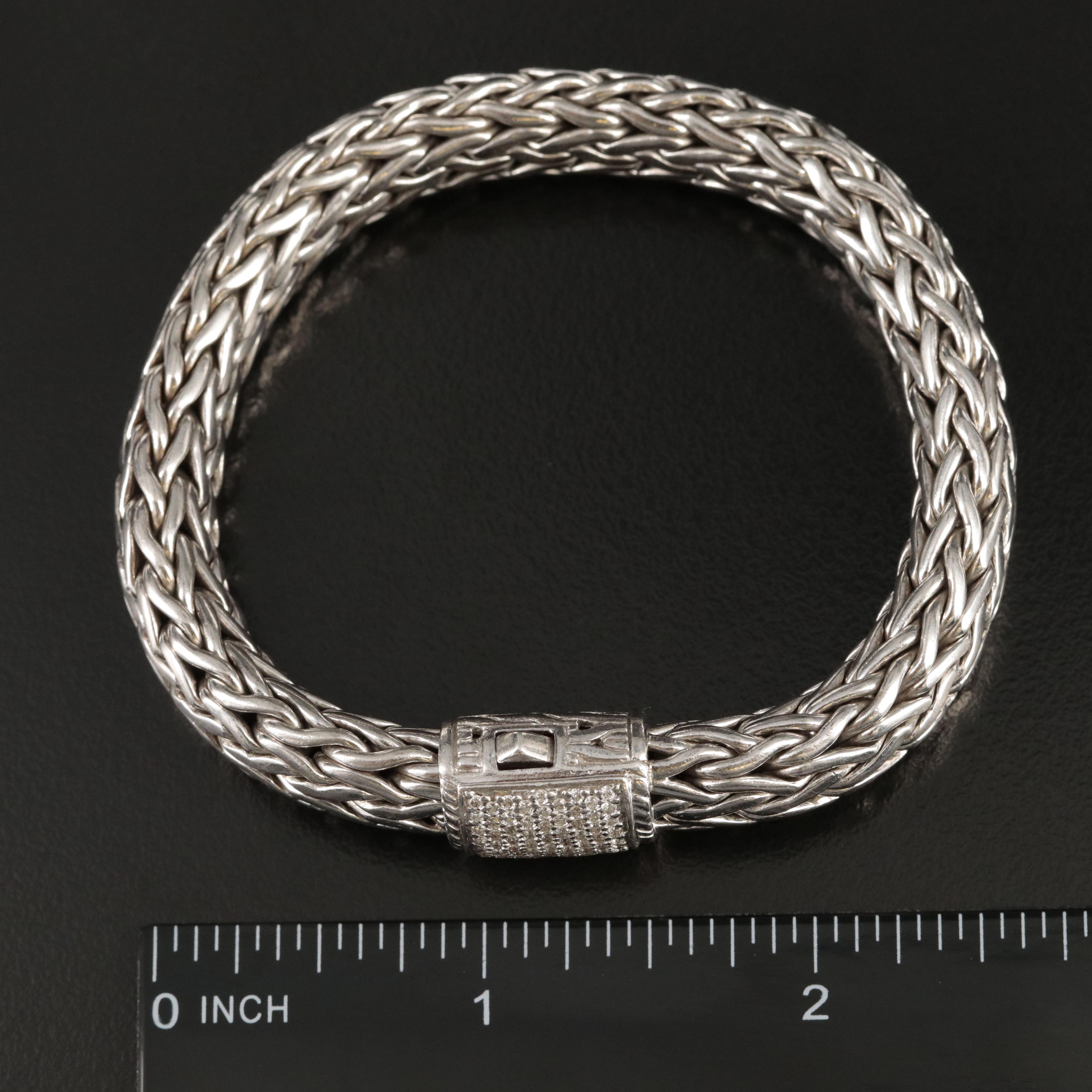 John Hardy "Classic" Large Chain Bracelet with Diamond Clasp in Sterling