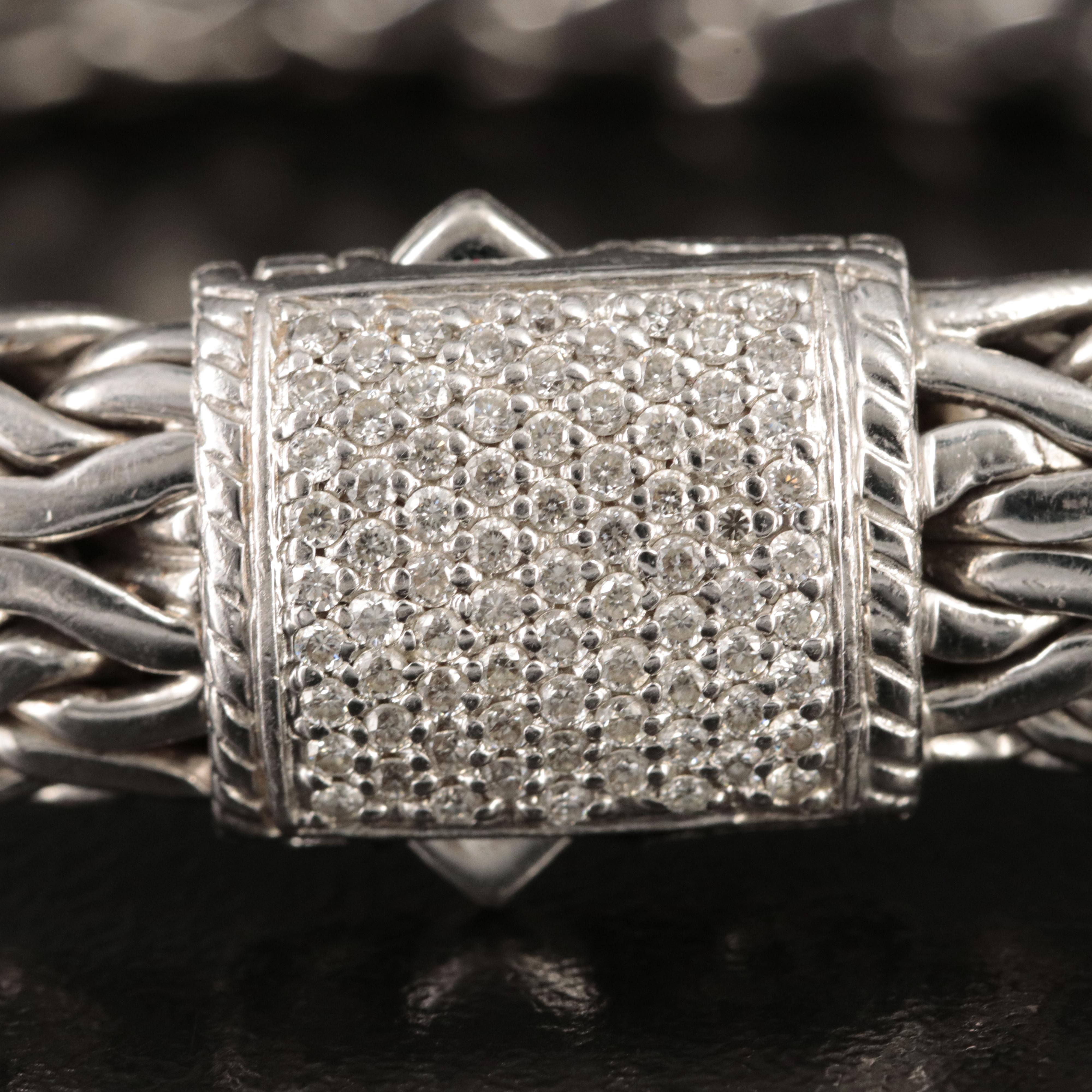 John Hardy "Classic" Large Chain Bracelet with Diamond Clasp in Sterling