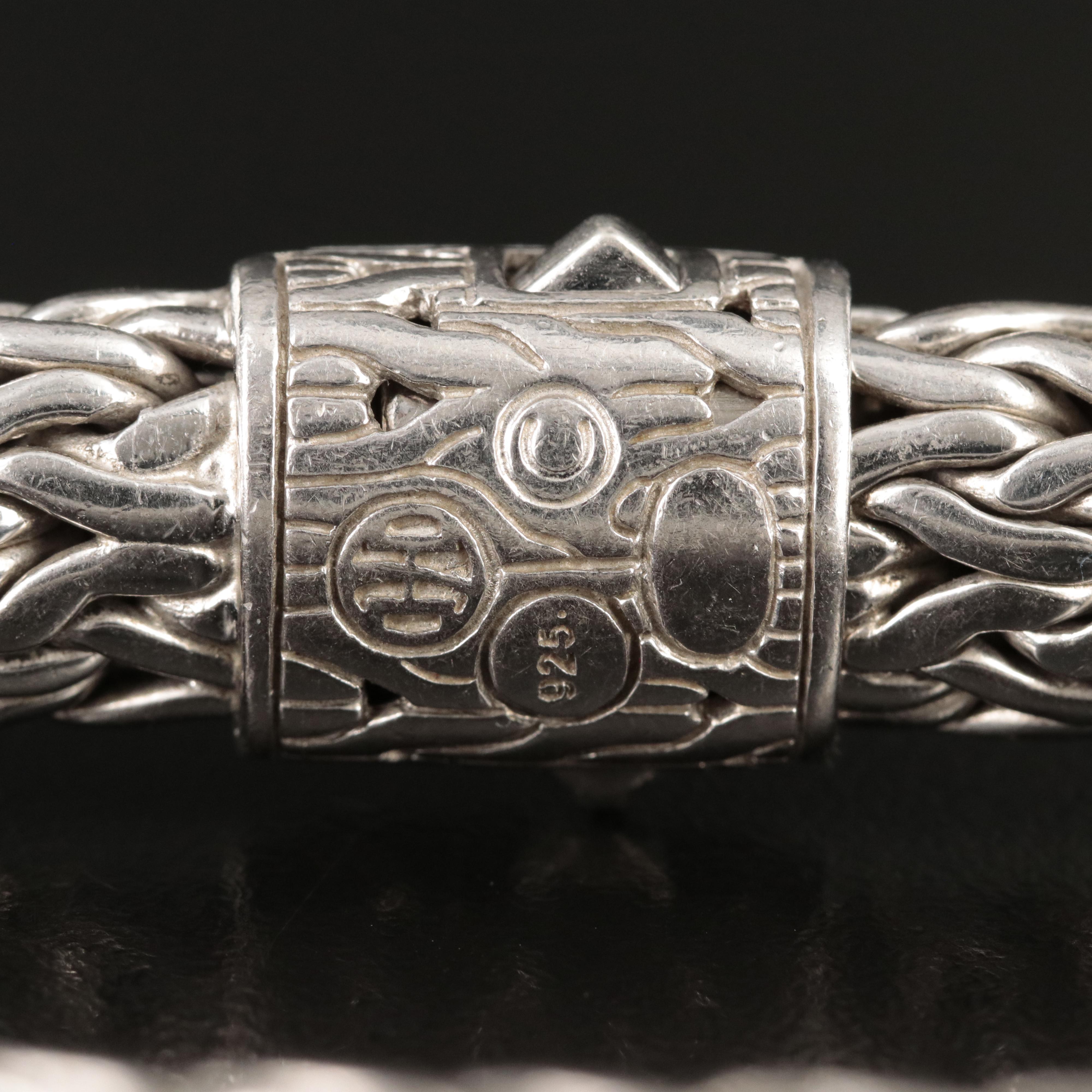 John Hardy "Classic" Large Chain Bracelet with Diamond Clasp in Sterling