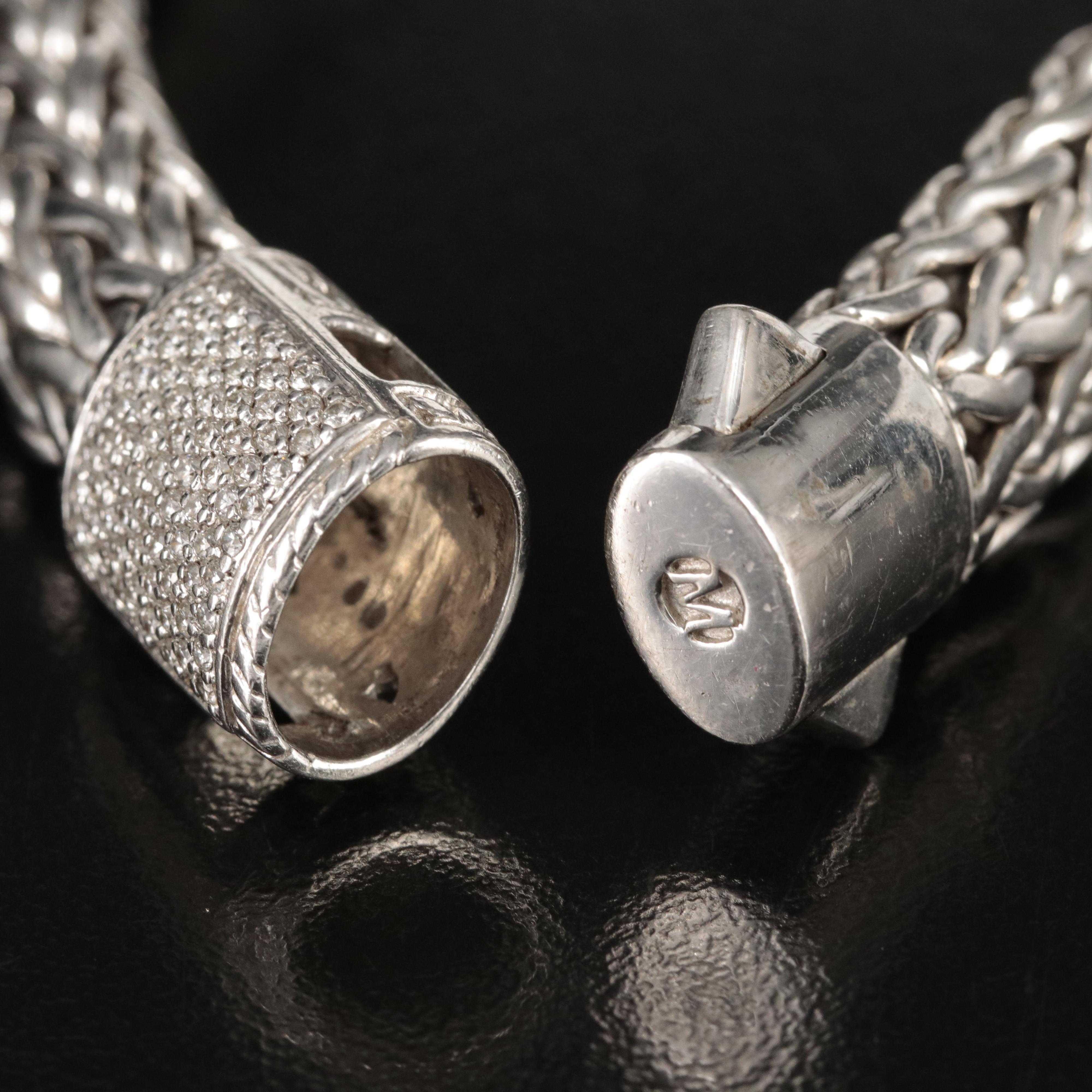 John Hardy "Classic" Large Chain Bracelet with Diamond Clasp in Sterling