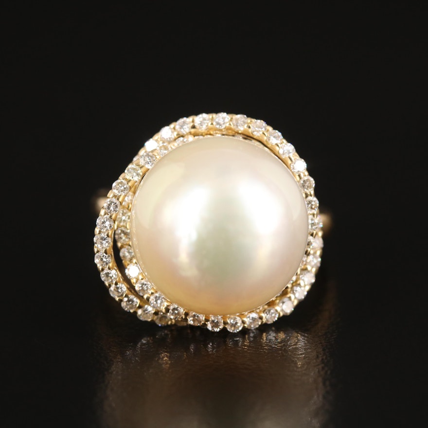 18K 13.75 mm Pearl and Diamond Ring