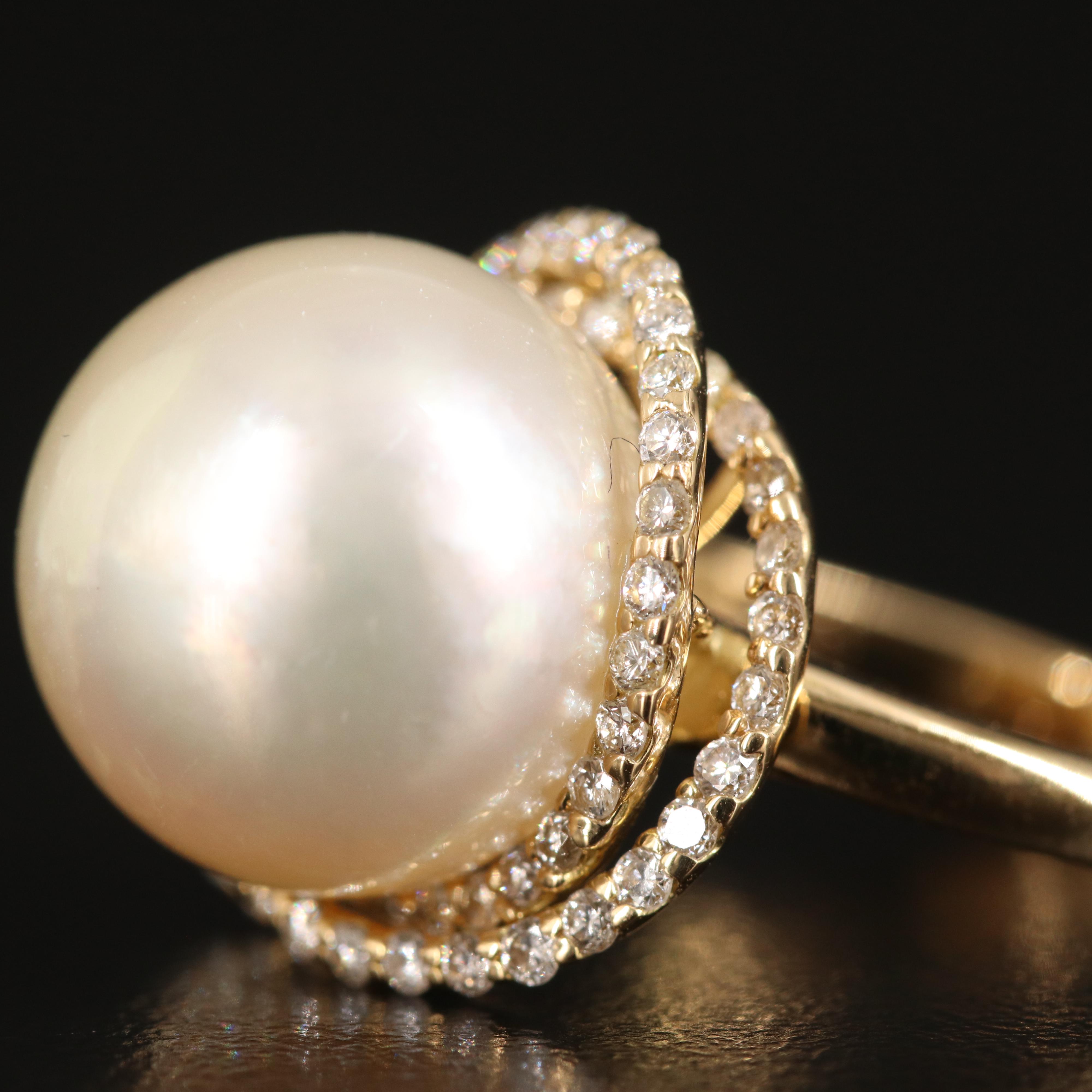 18K 13.75 mm Pearl and Diamond Ring