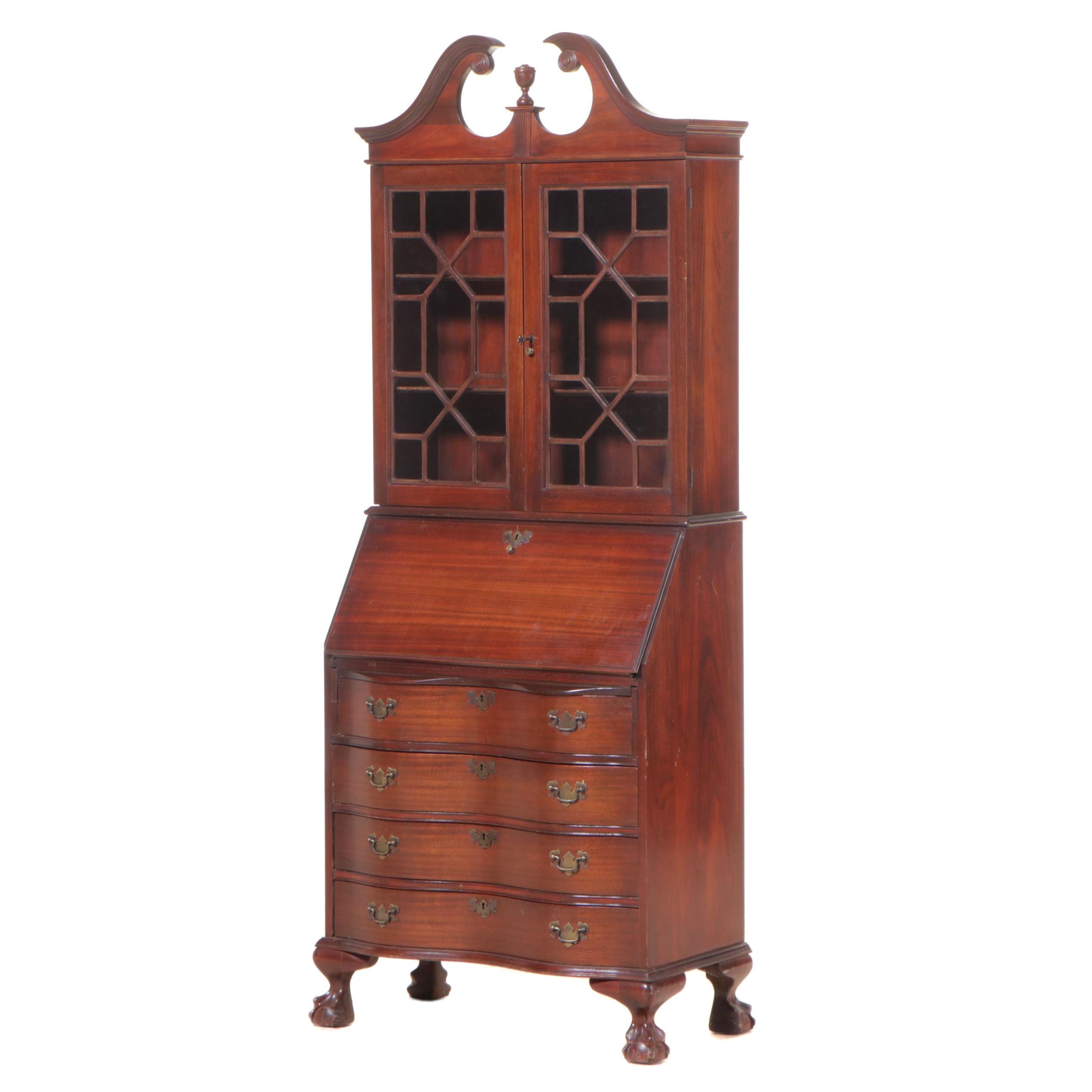 Chippendale Style Mahogany Secretary Bookcase, 20th Century