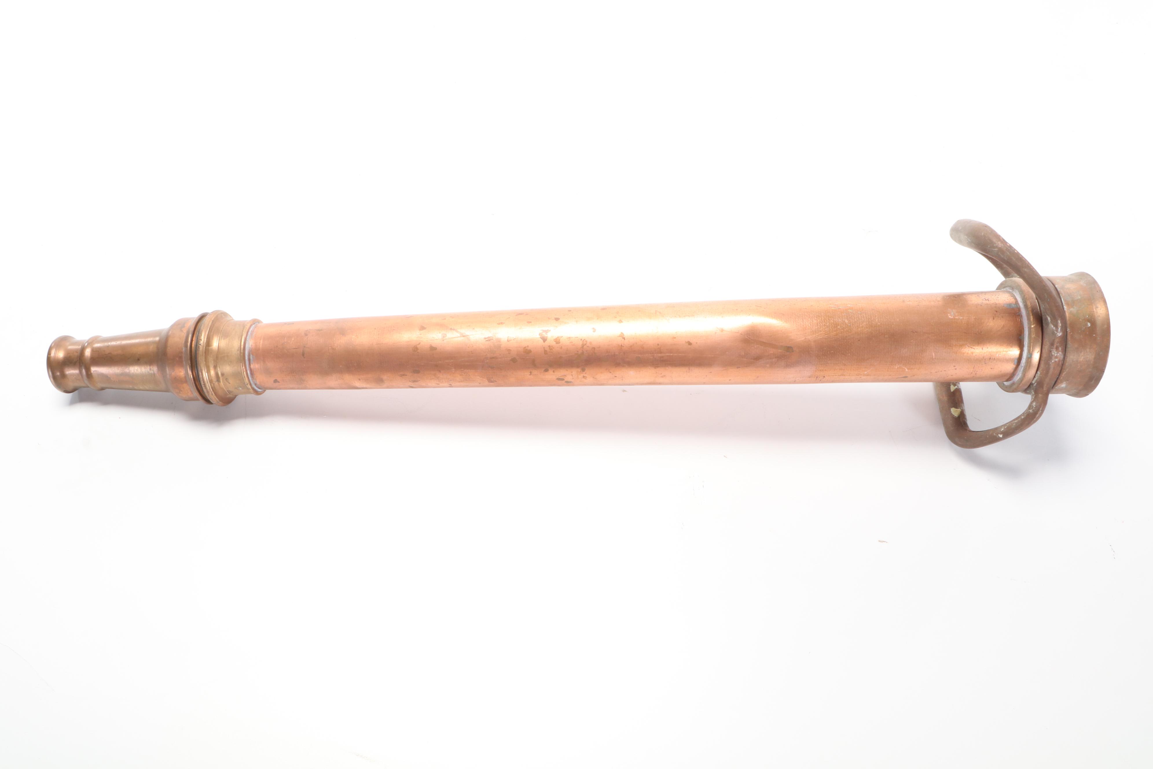 Copper and Brass Fire Hose Water Cannon Nozzle, Early to Mid-20th Century