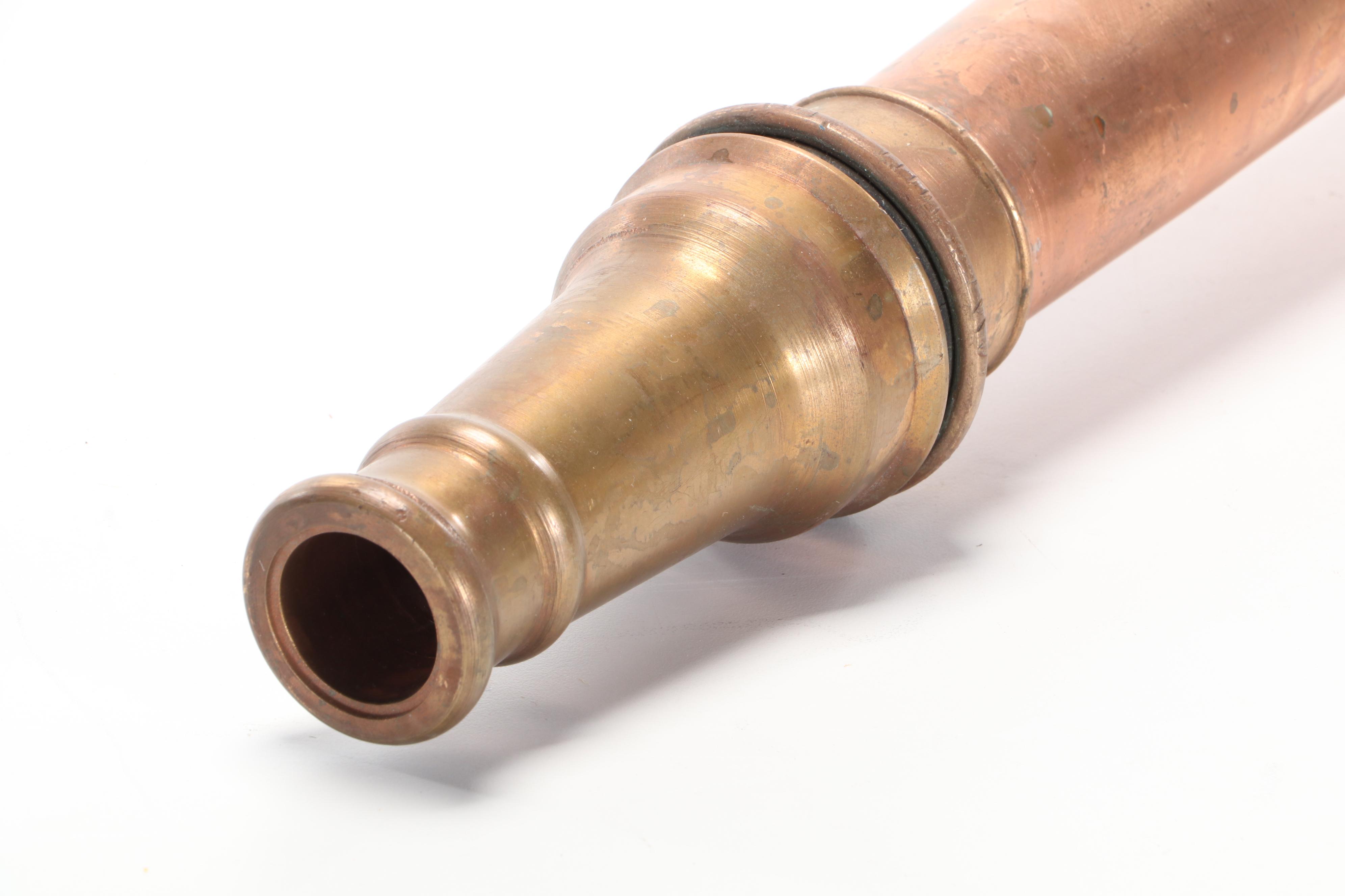 Copper and Brass Fire Hose Water Cannon Nozzle, Early to Mid-20th Century
