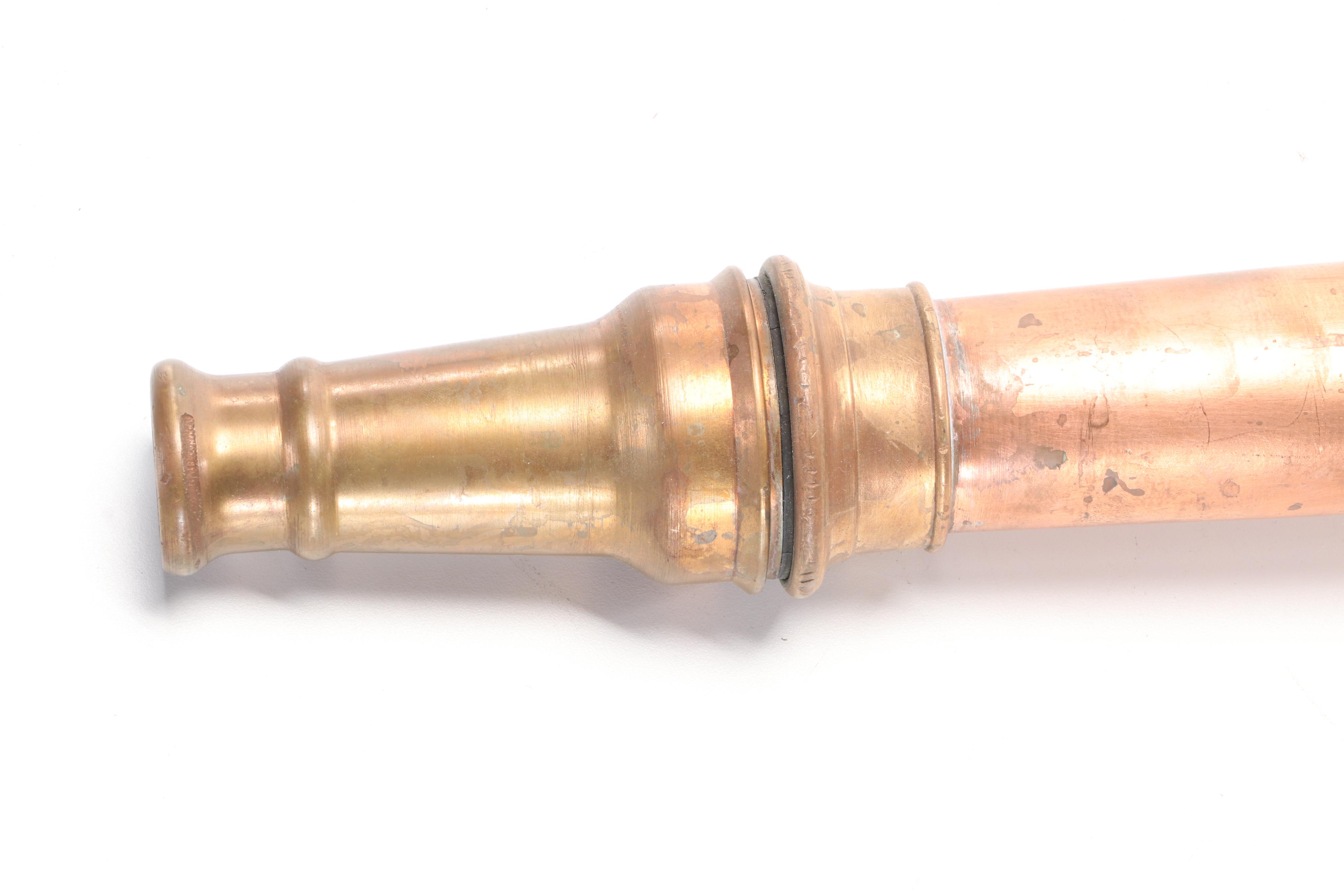 Copper and Brass Fire Hose Water Cannon Nozzle, Early to Mid-20th Century