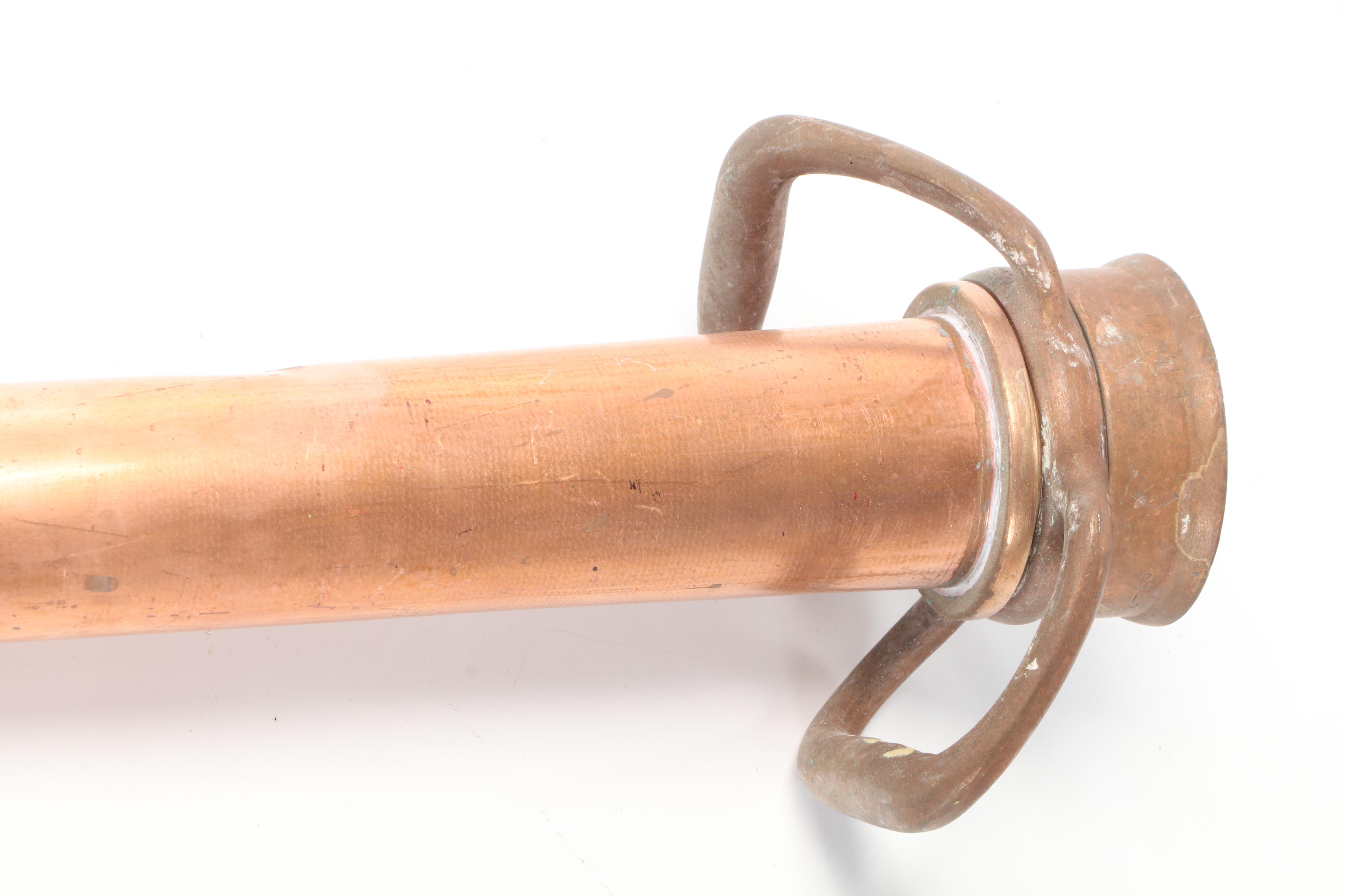 Copper and Brass Fire Hose Water Cannon Nozzle, Early to Mid-20th Century
