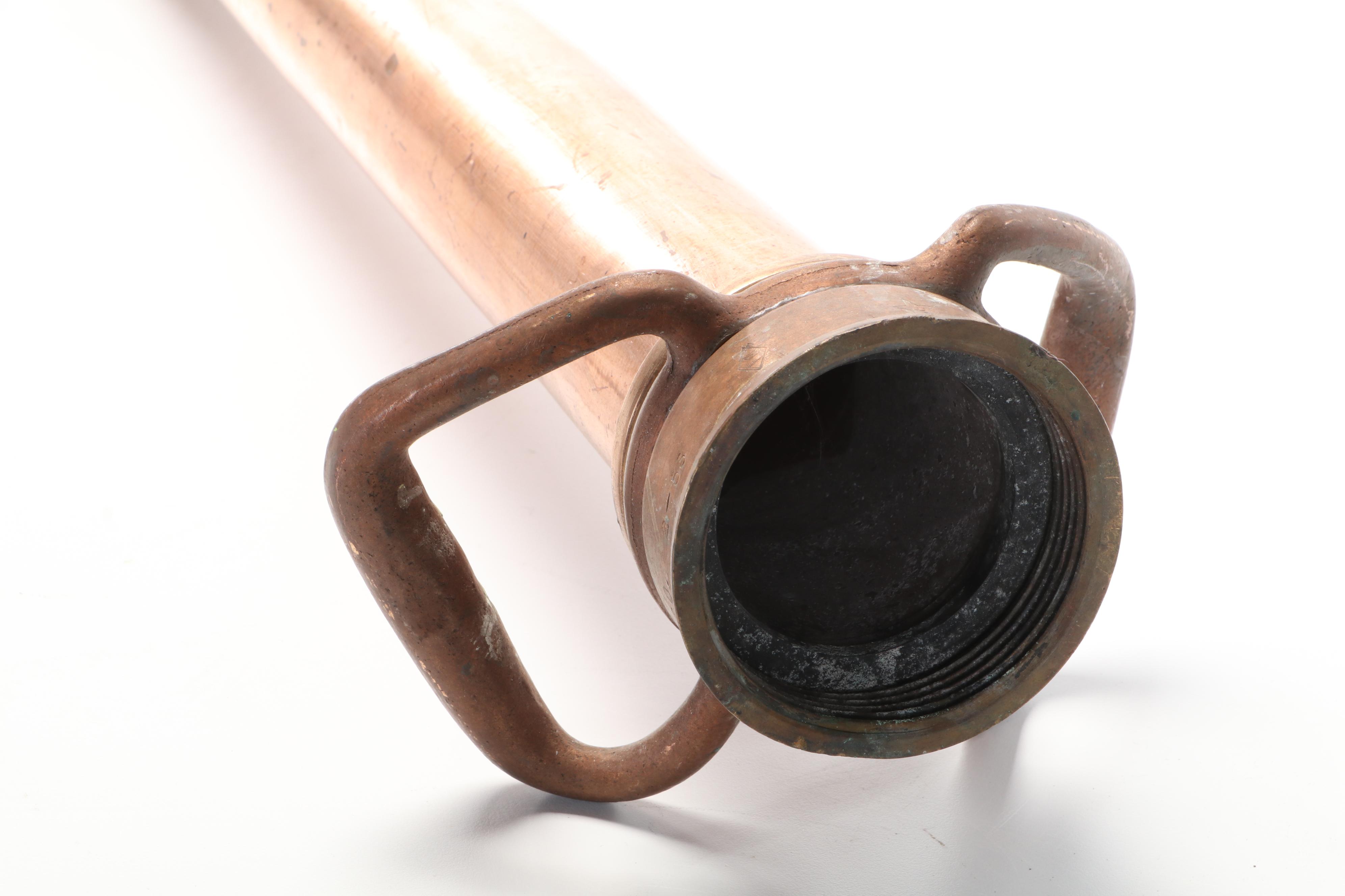 Copper and Brass Fire Hose Water Cannon Nozzle, Early to Mid-20th Century