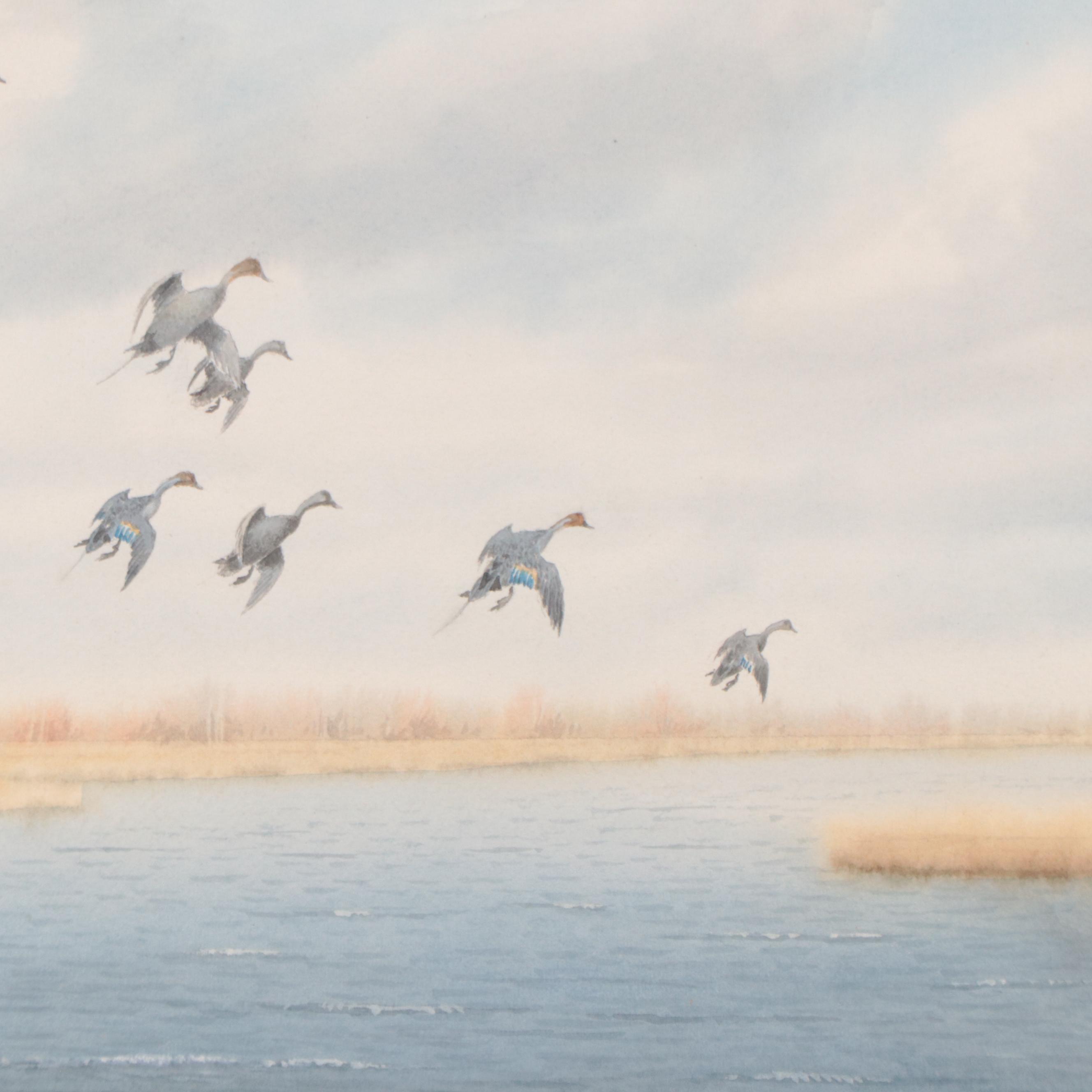Joseph Day Knap Watercolor Painting of Flock of Geese, Early 20th Century