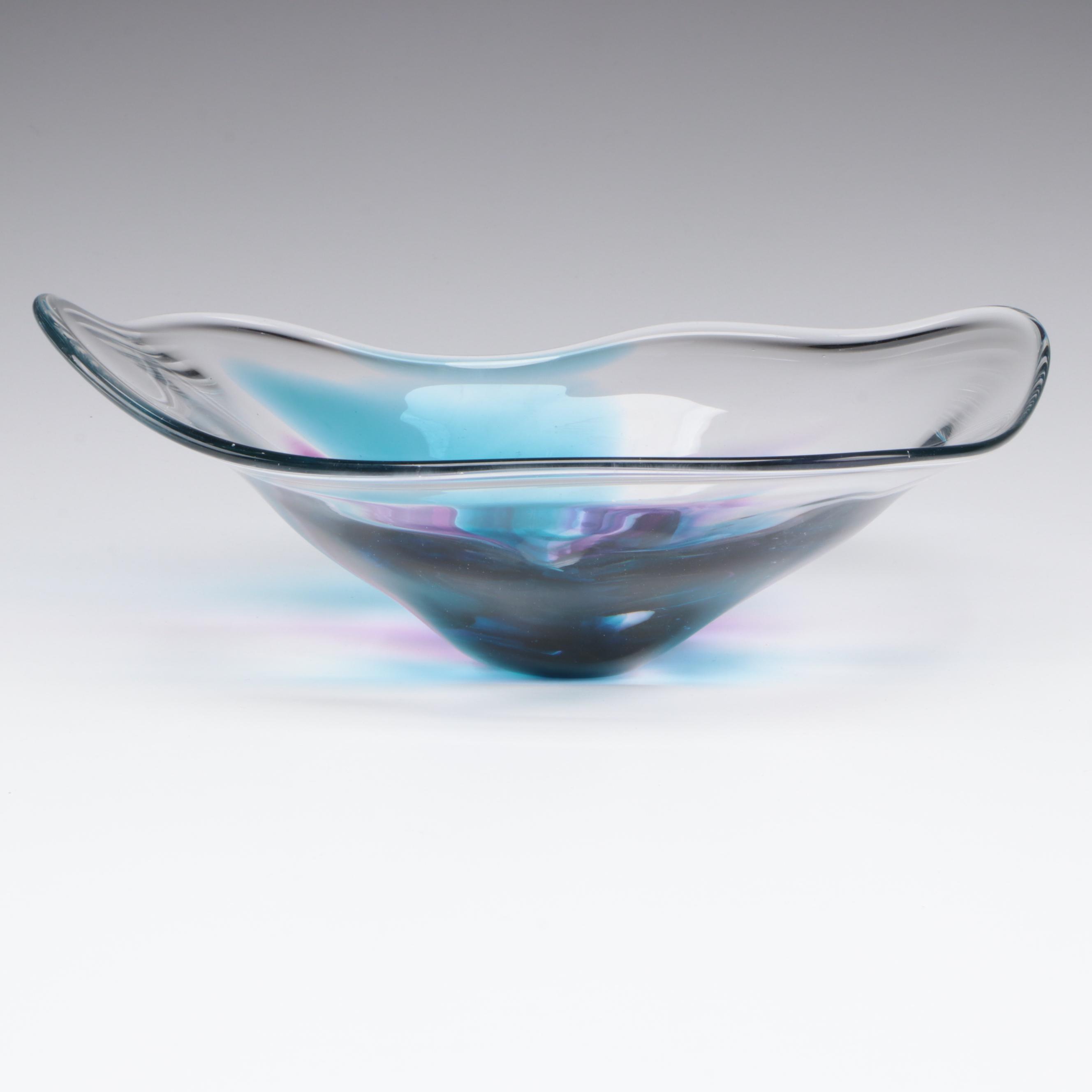 Lisa R. Rowe Irregular Lavender and Turquoise Art Glass Bowl, 1996