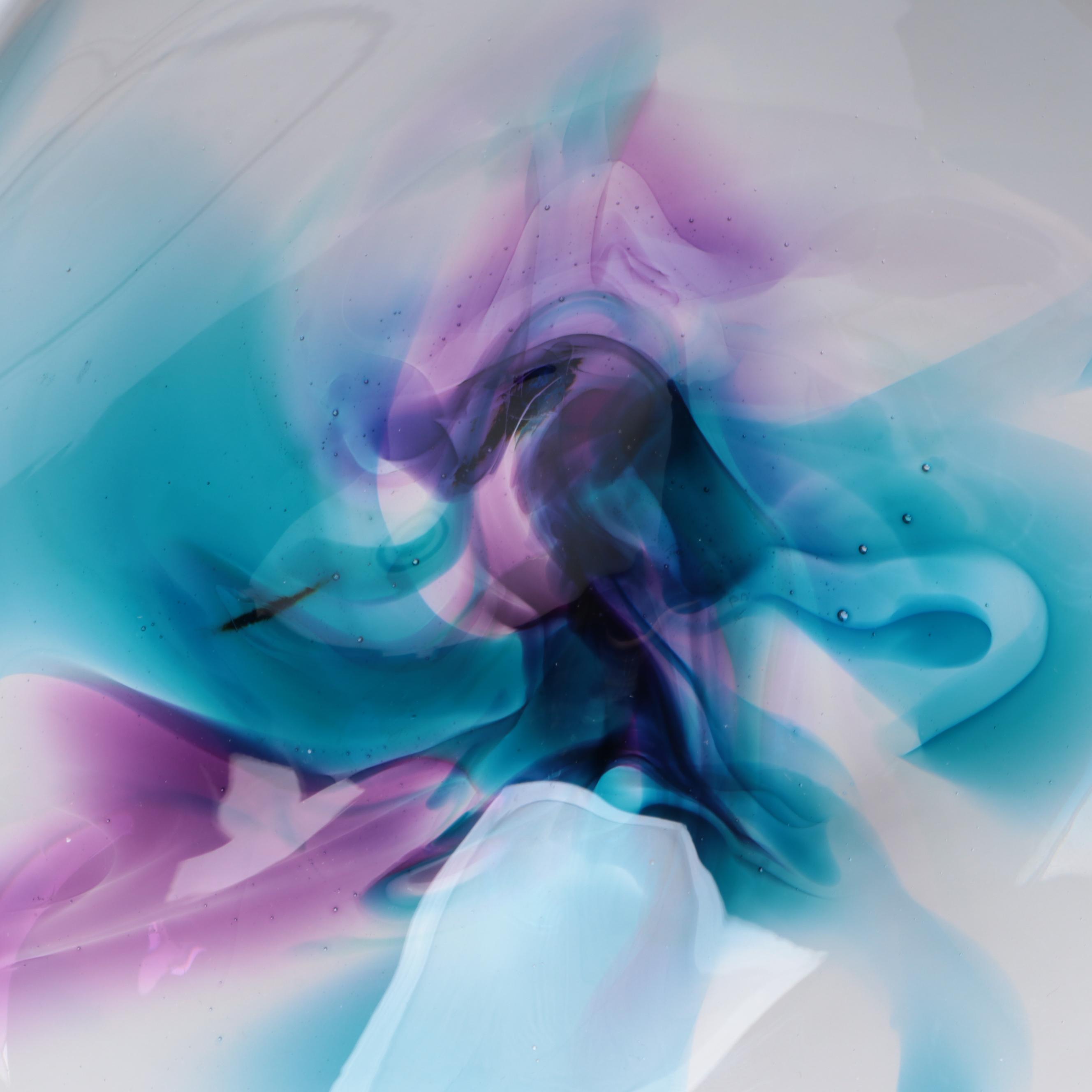 Lisa R. Rowe Irregular Lavender and Turquoise Art Glass Bowl, 1996