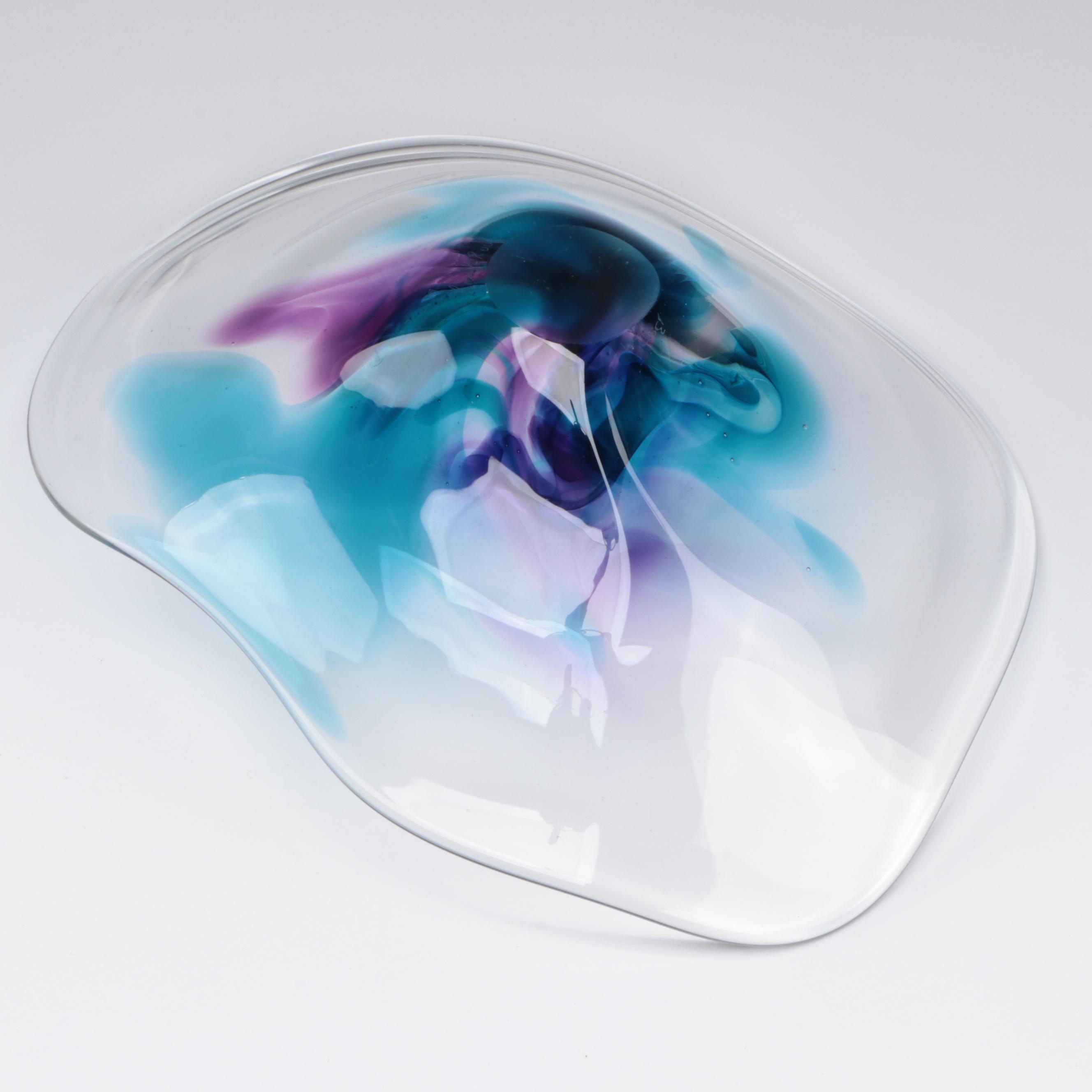 Lisa R. Rowe Irregular Lavender and Turquoise Art Glass Bowl, 1996