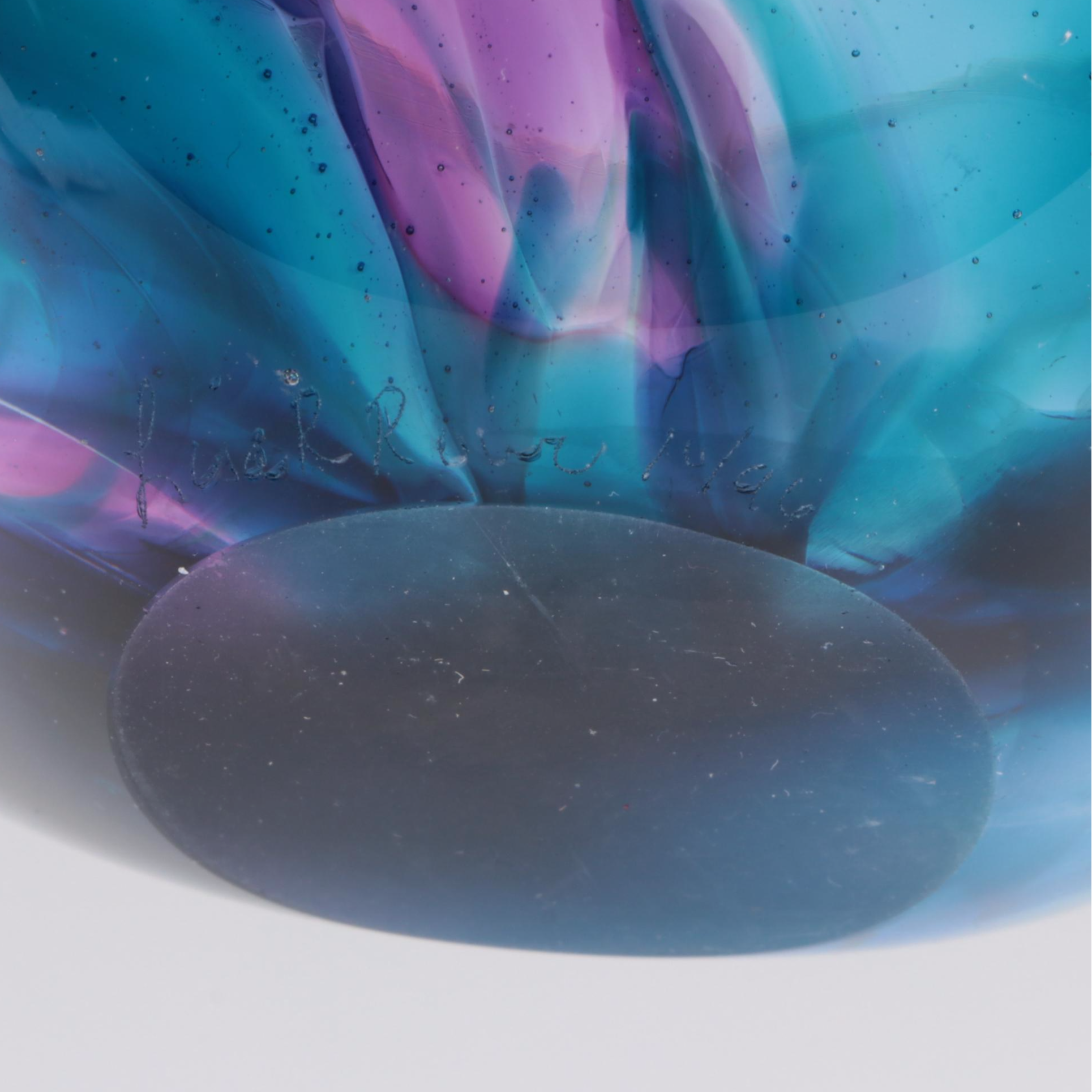 Lisa R. Rowe Irregular Lavender and Turquoise Art Glass Bowl, 1996