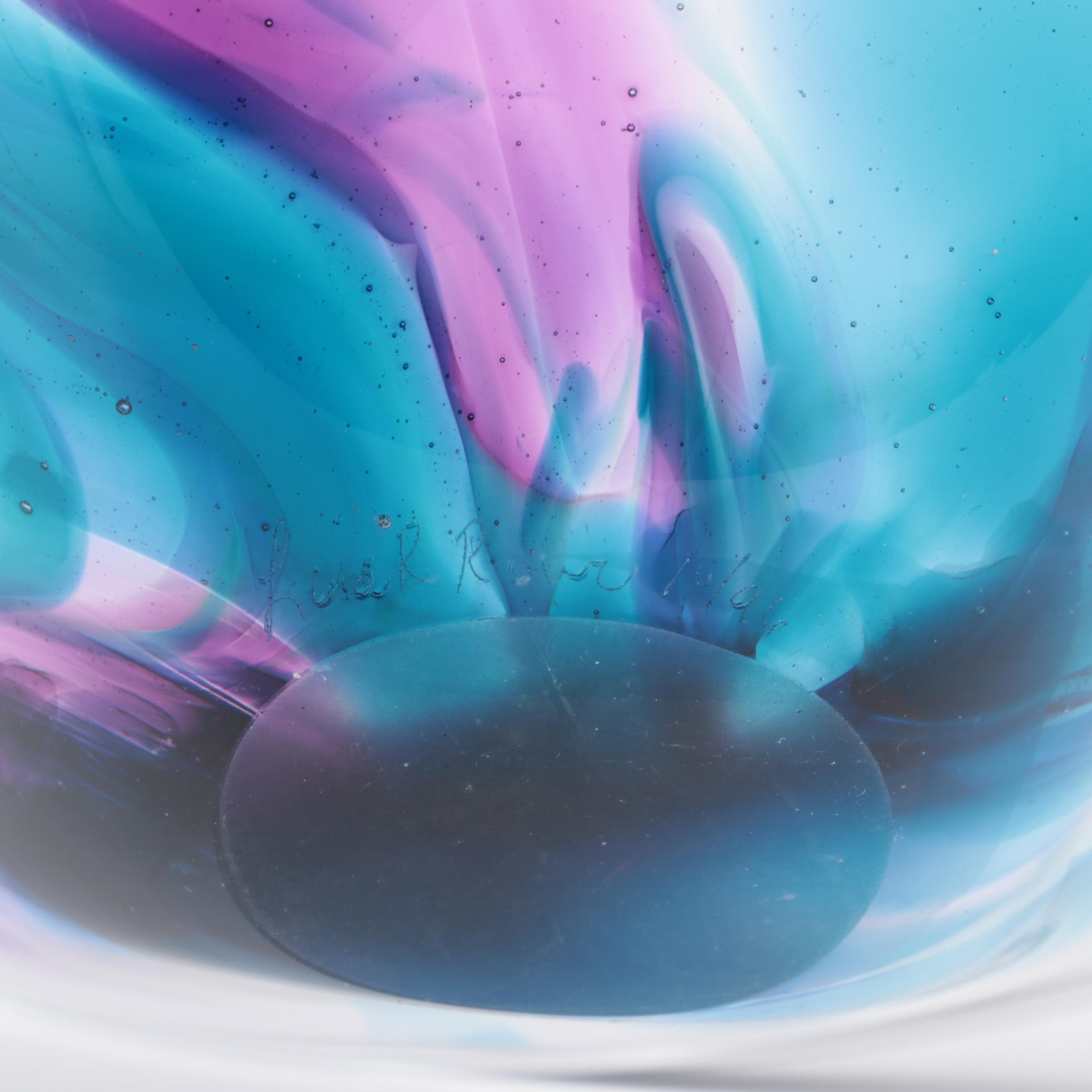 Lisa R. Rowe Irregular Lavender and Turquoise Art Glass Bowl, 1996