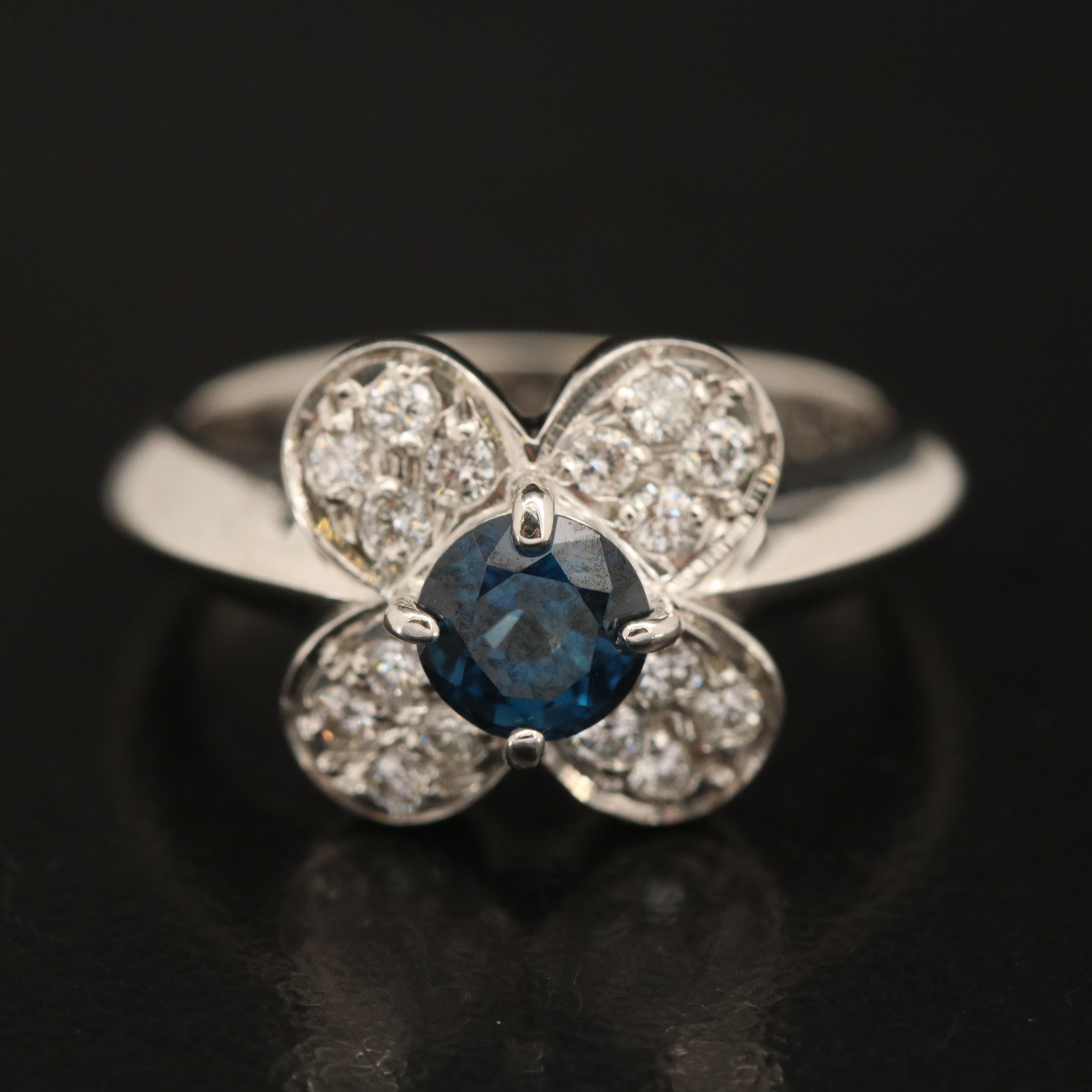 Platinum Sapphire and Diamond Flower Ring