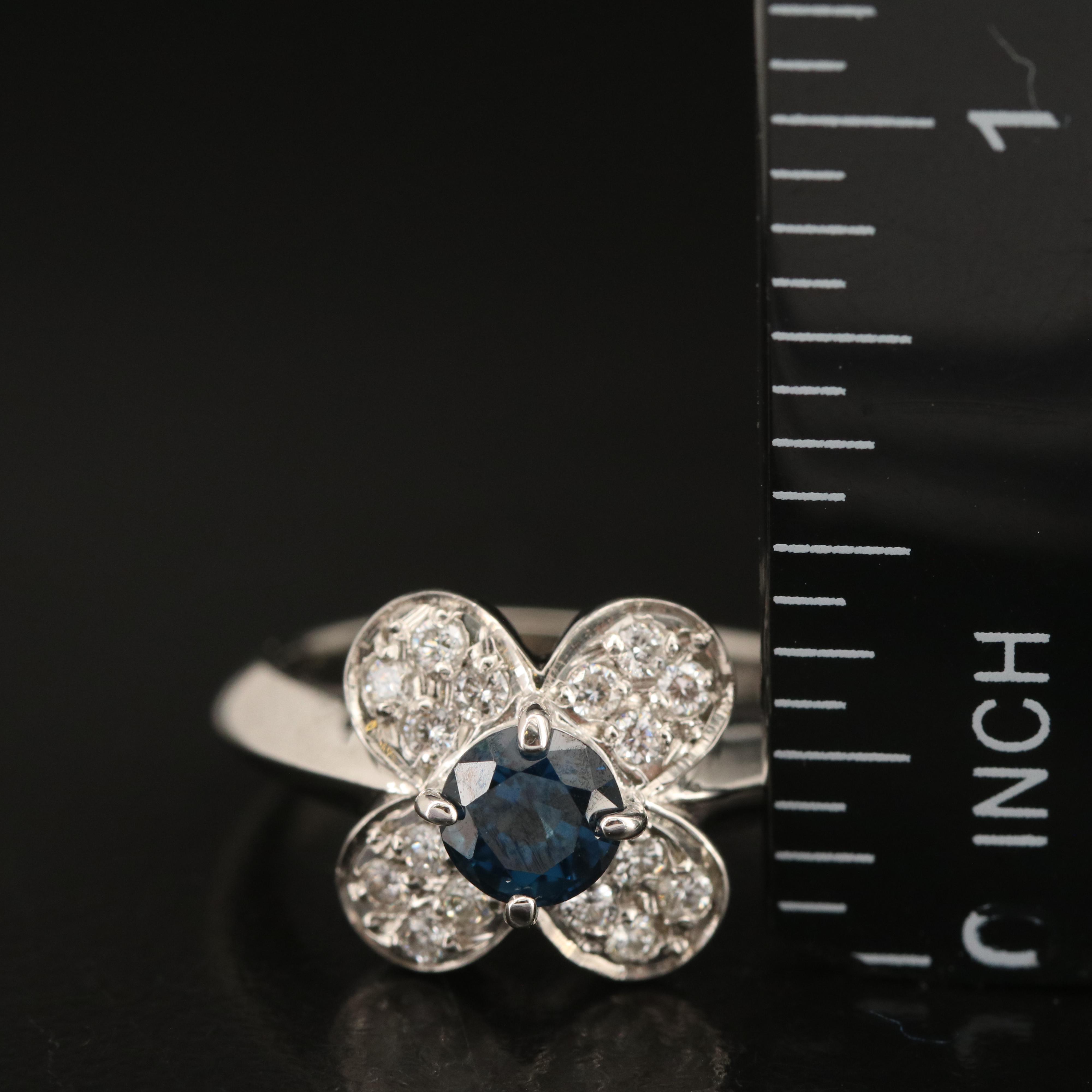 Platinum Sapphire and Diamond Flower Ring