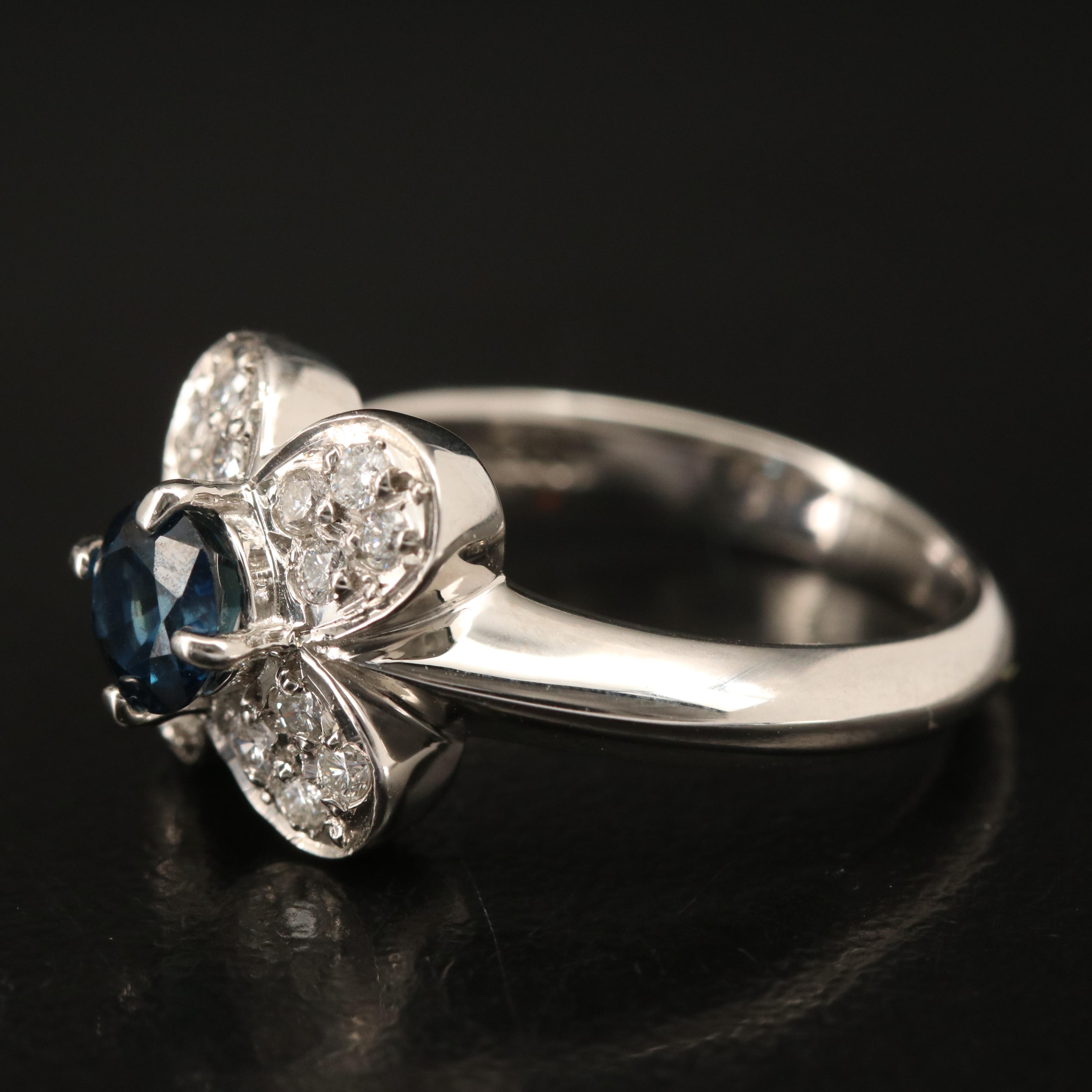 Platinum Sapphire and Diamond Flower Ring