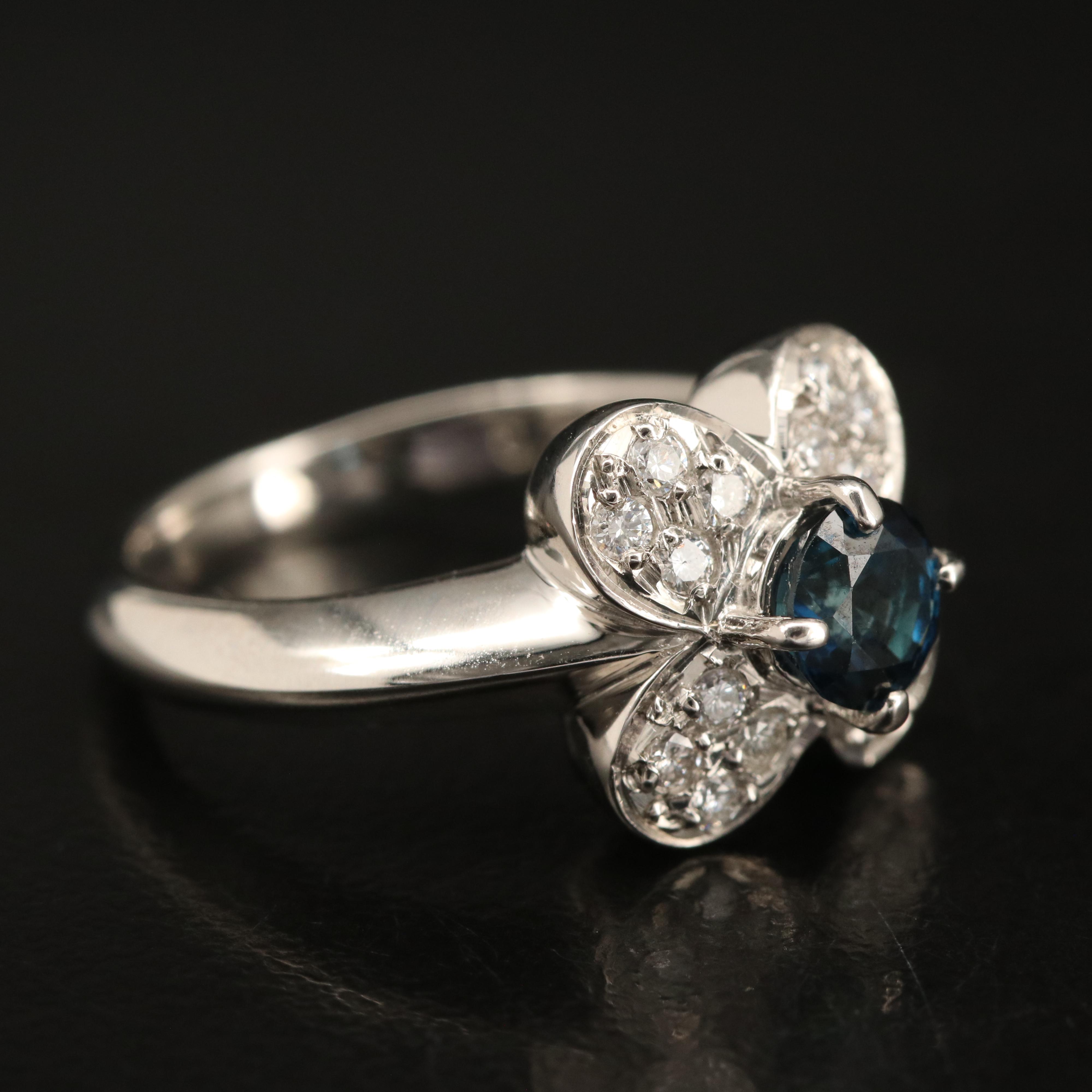 Platinum Sapphire and Diamond Flower Ring