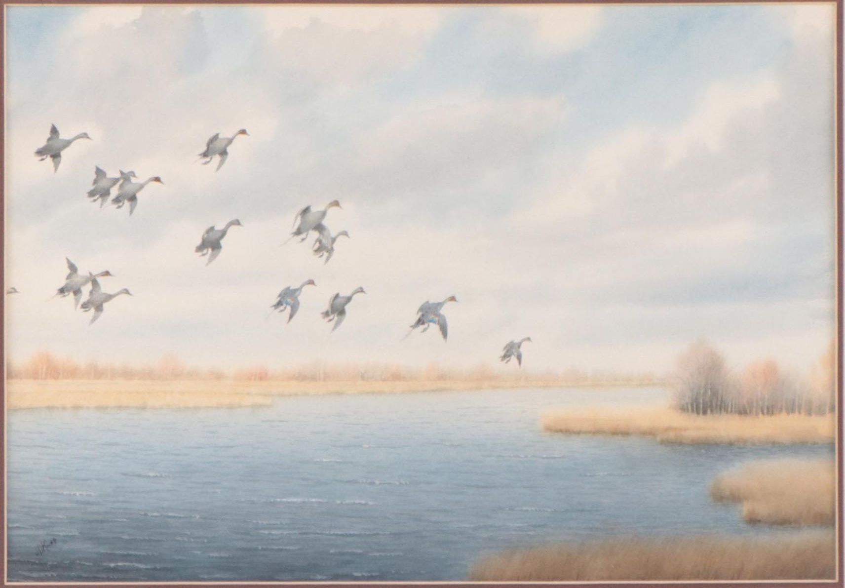 Joseph Day Knap Watercolor Painting of Flock of Geese, Early 20th Century