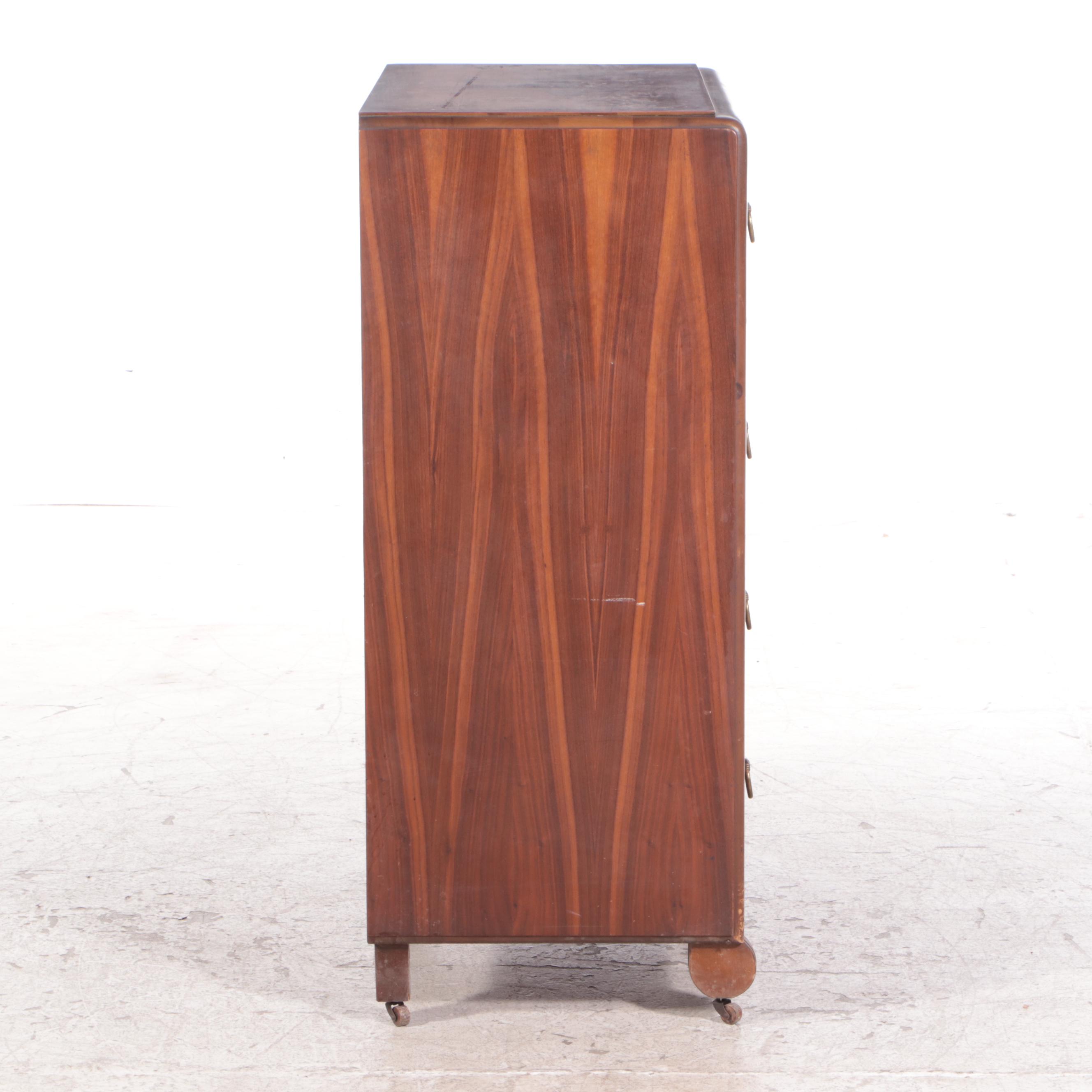 Figured Walnut Chest of Drawers with Ring Pulls, Mid-20th Century