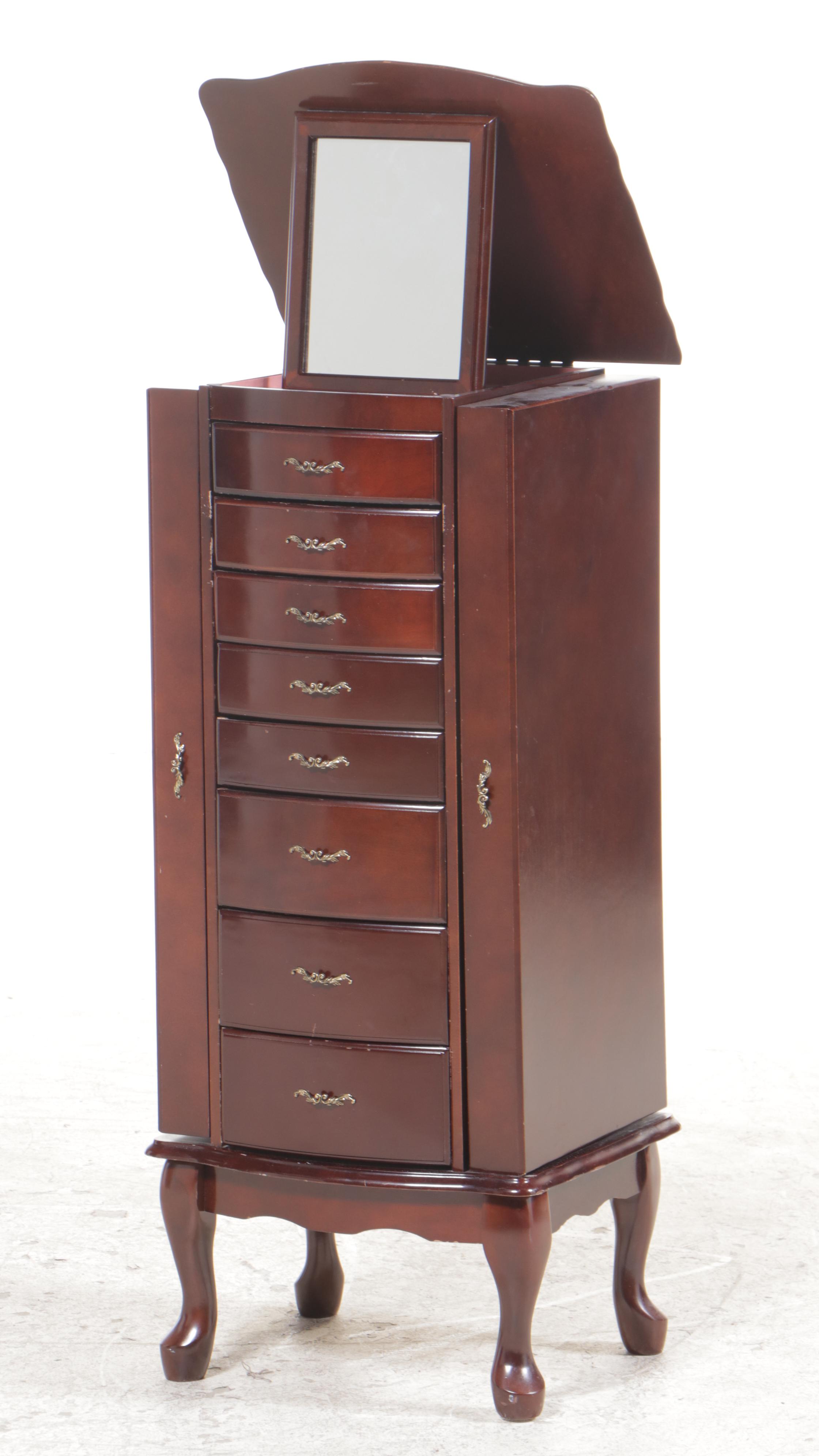 L. Powell Co. Queen Anne Style Mahogany-Stained Jewelry Cabinet