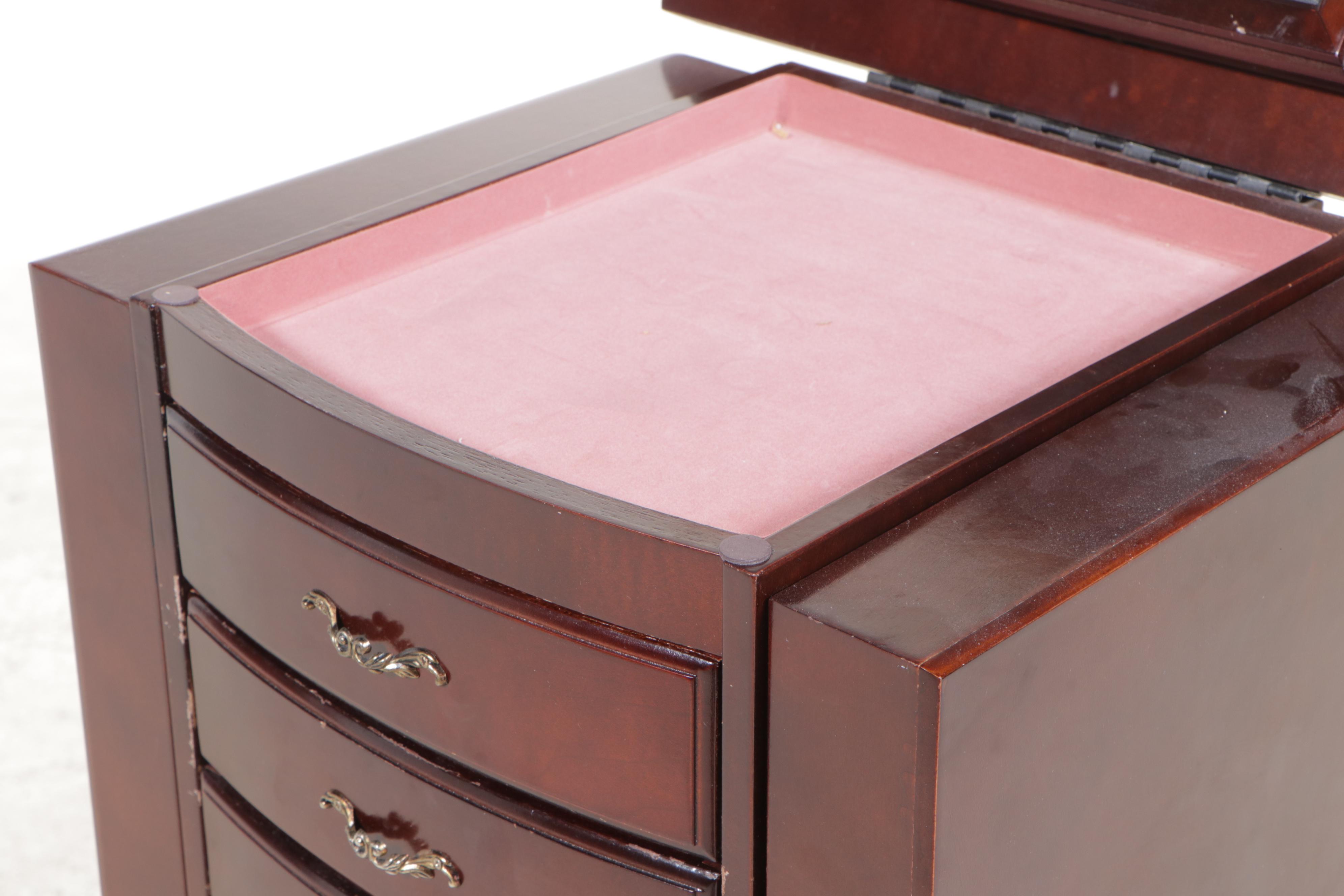 L. Powell Co. Queen Anne Style Mahogany-Stained Jewelry Cabinet