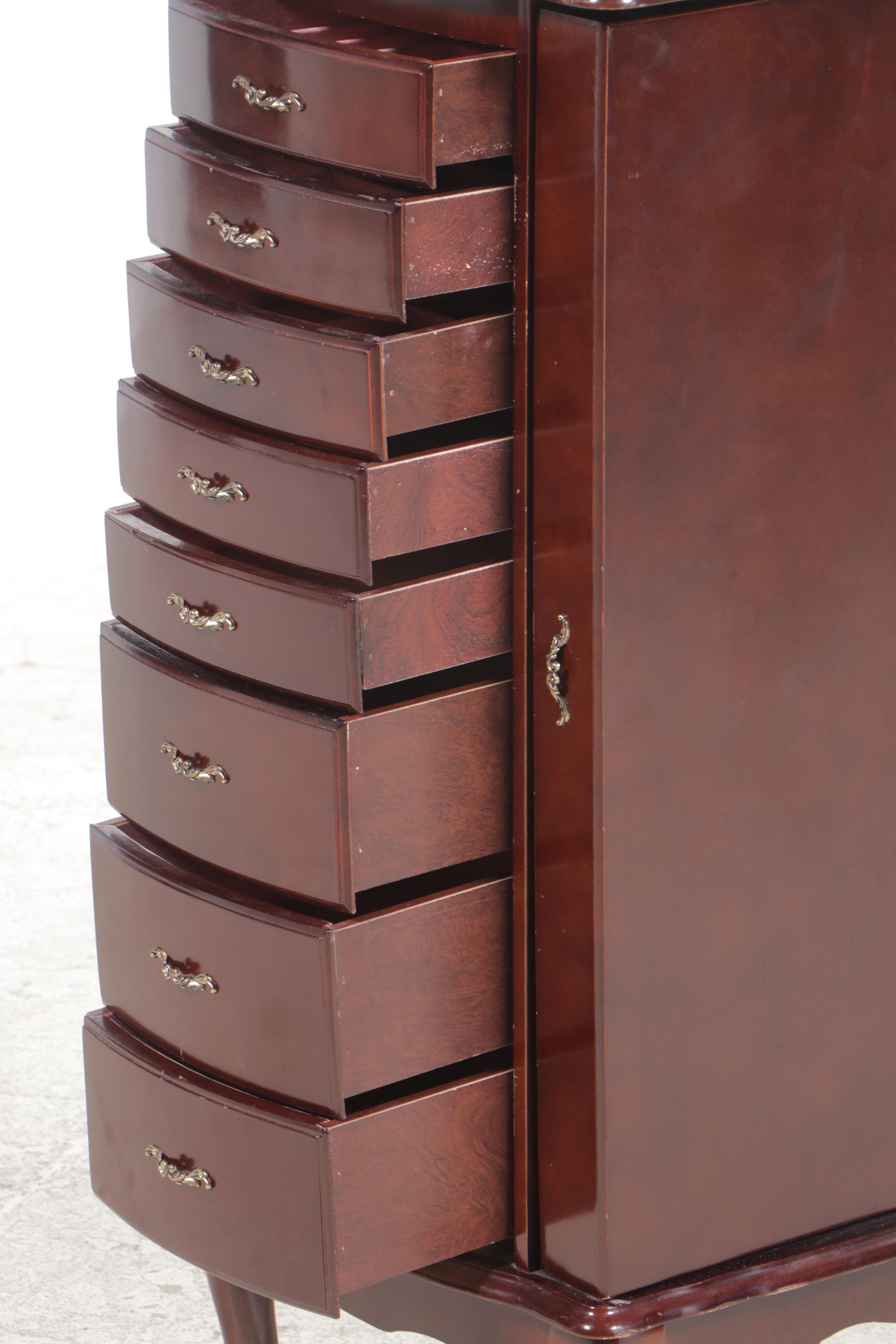 L. Powell Co. Queen Anne Style Mahogany-Stained Jewelry Cabinet