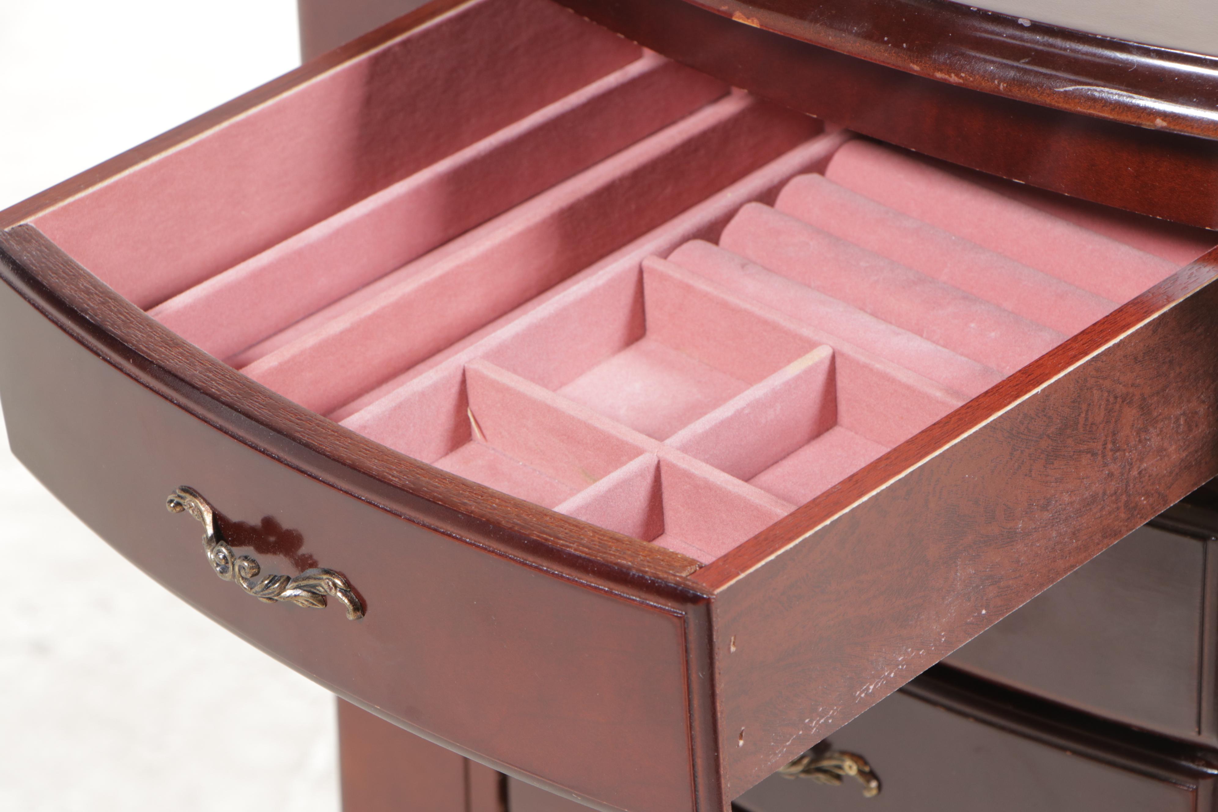 L. Powell Co. Queen Anne Style Mahogany-Stained Jewelry Cabinet