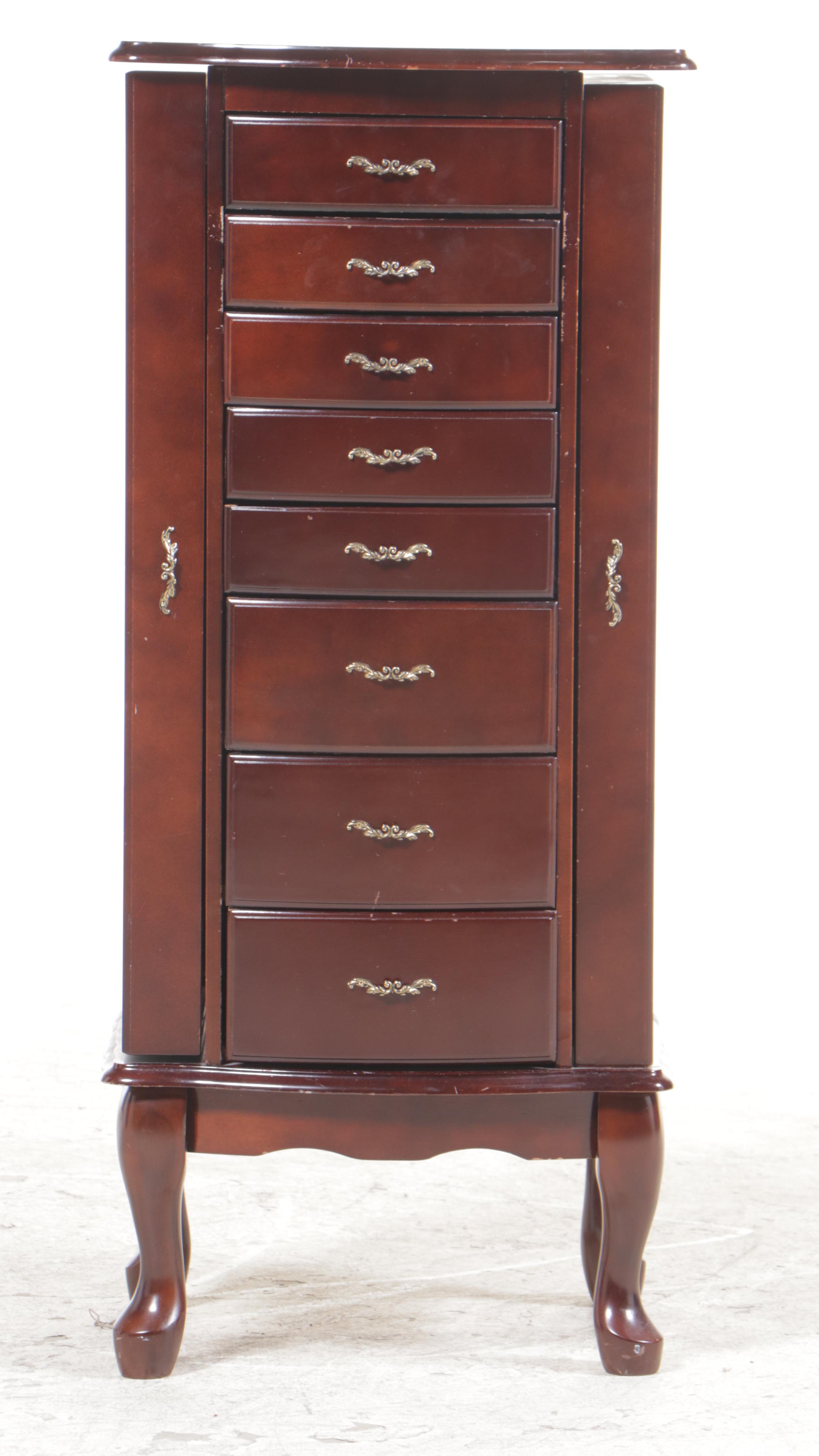 L. Powell Co. Queen Anne Style Mahogany-Stained Jewelry Cabinet