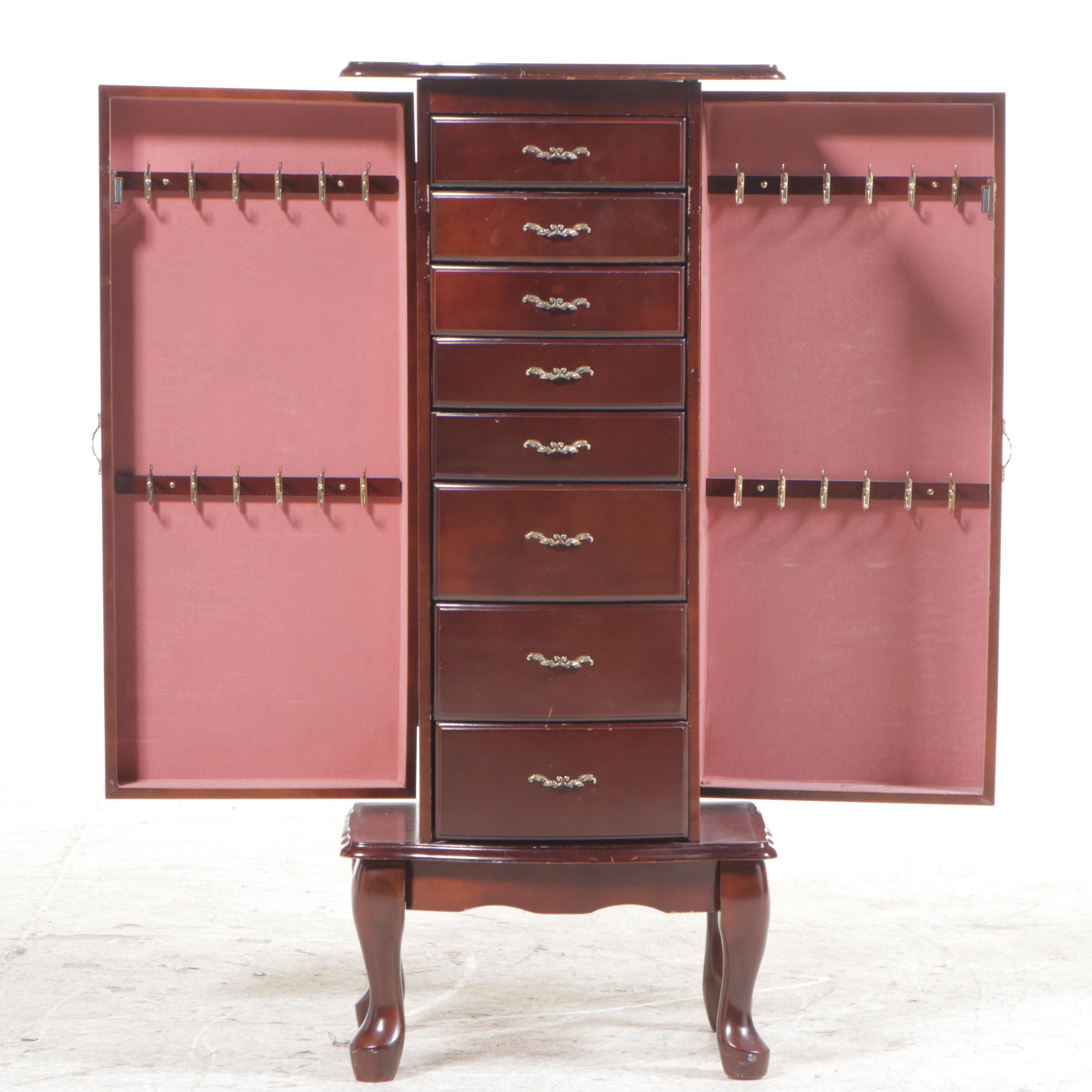 L. Powell Co. Queen Anne Style Mahogany-Stained Jewelry Cabinet