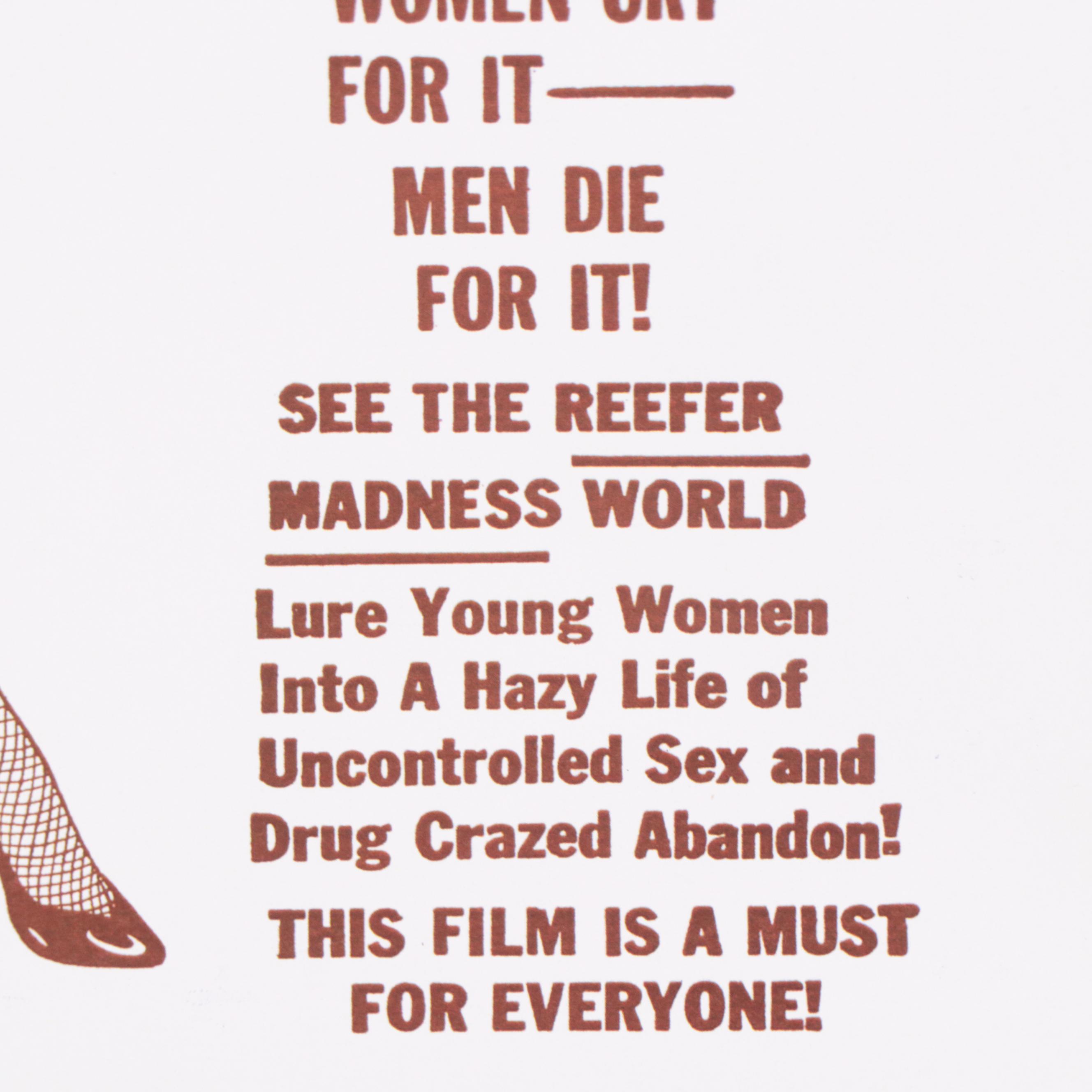 Offset Lithograph After Marijuana Propaganda Movie Poster "Reefer Madness"