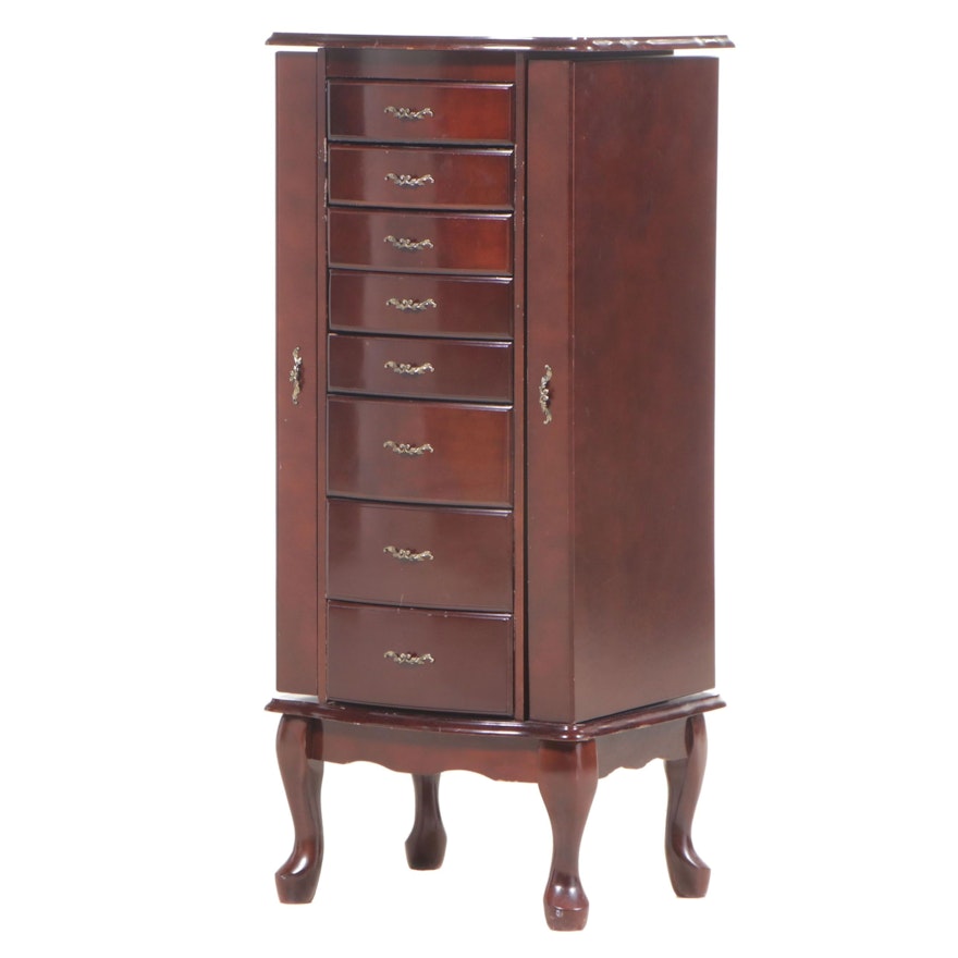 L. Powell Co. Queen Anne Style Mahogany-Stained Jewelry Cabinet