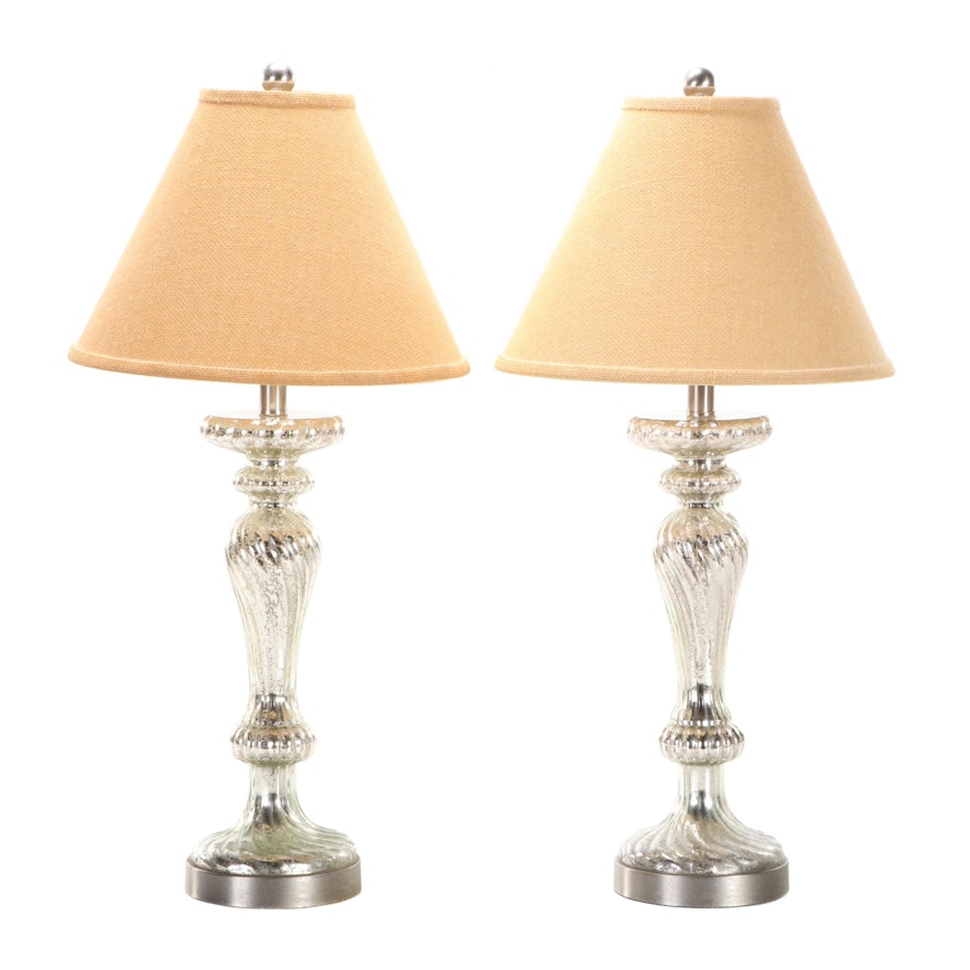 Pair of Mercury Glass Spiral Table Lamps, Contemporary