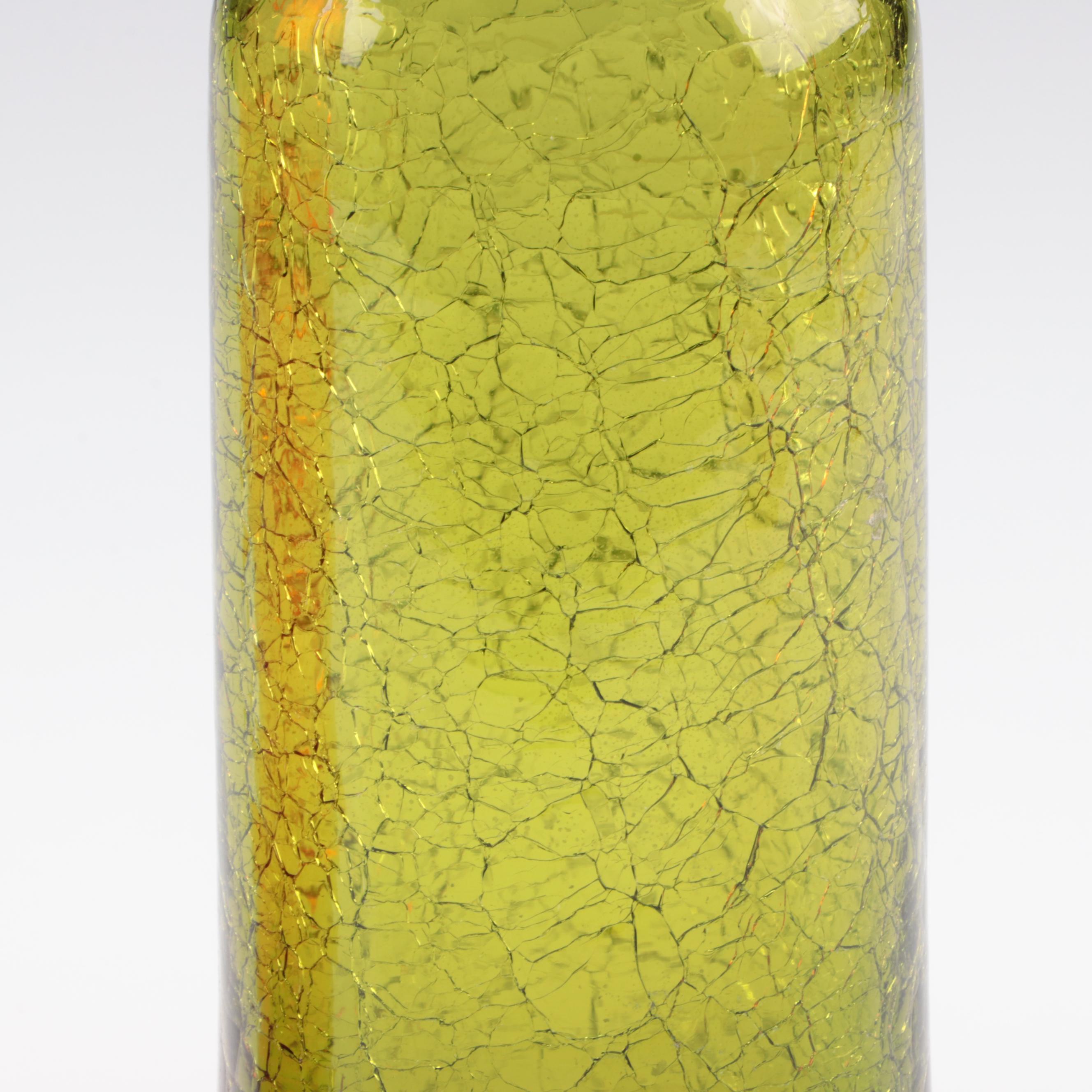 Blenko Crackle Glass Ball Stopper Decanters, Mid to Late 20th Century