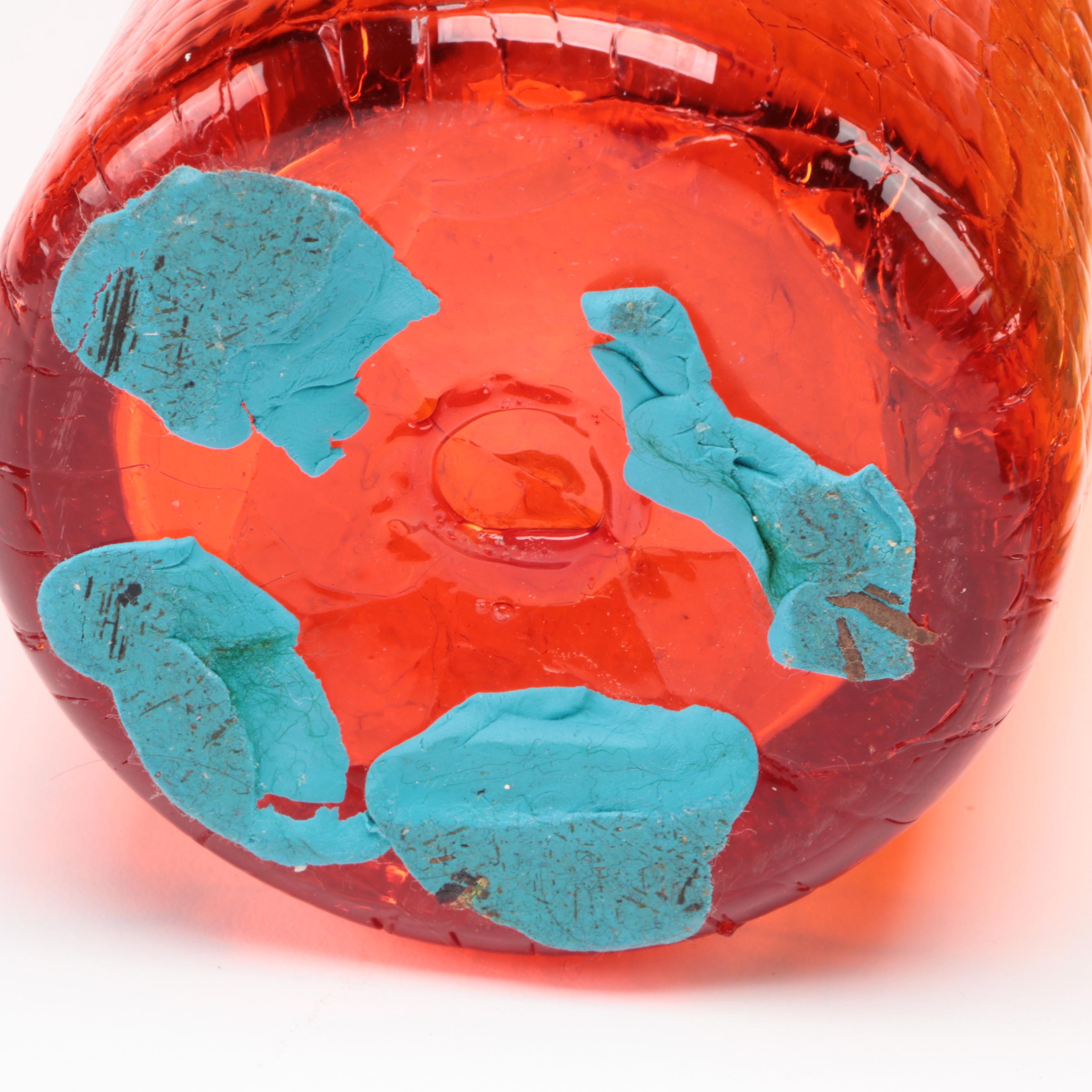 Blenko Crackle Glass Ball Stopper Decanters, Mid to Late 20th Century