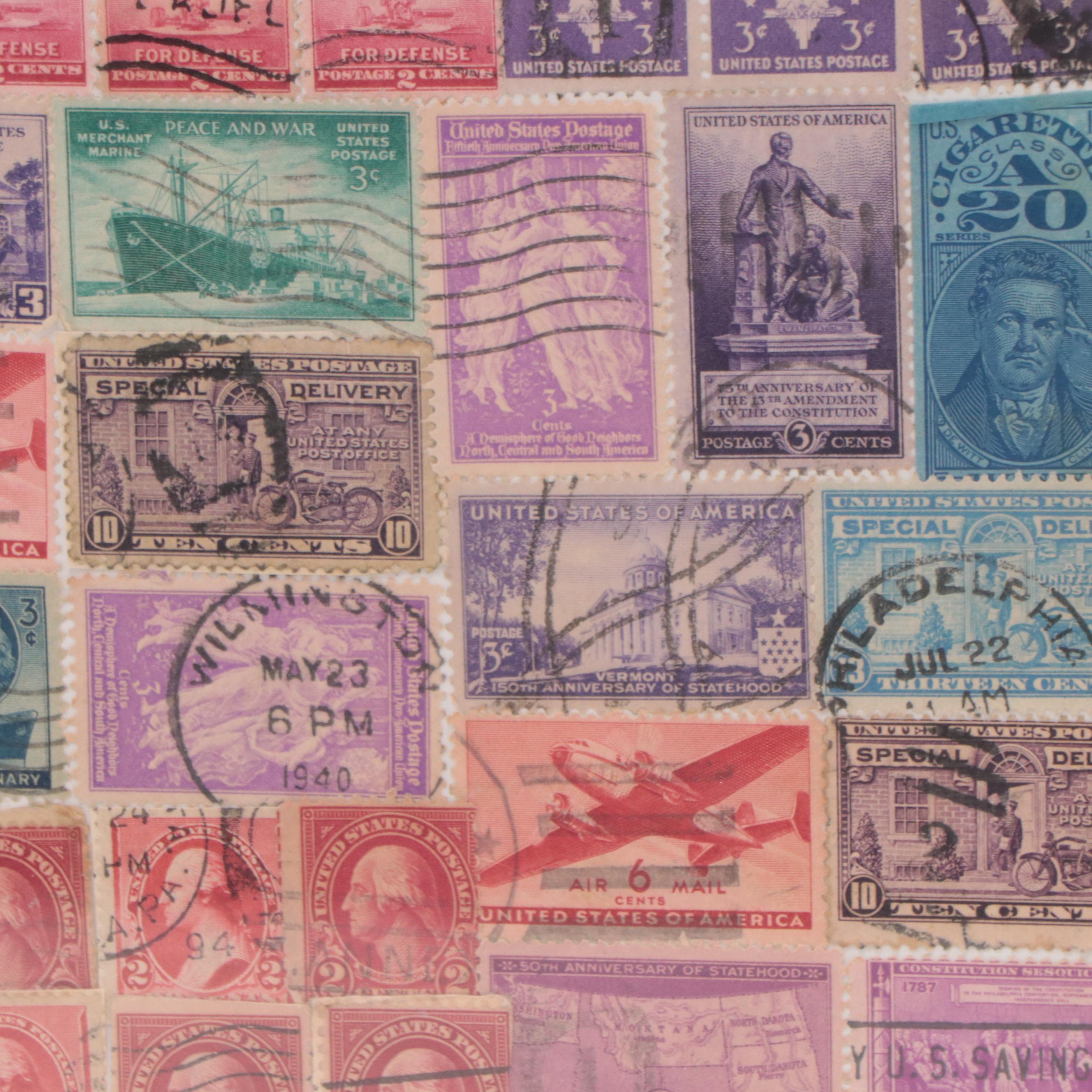 Framed Collection of Postmarked United States Stamps