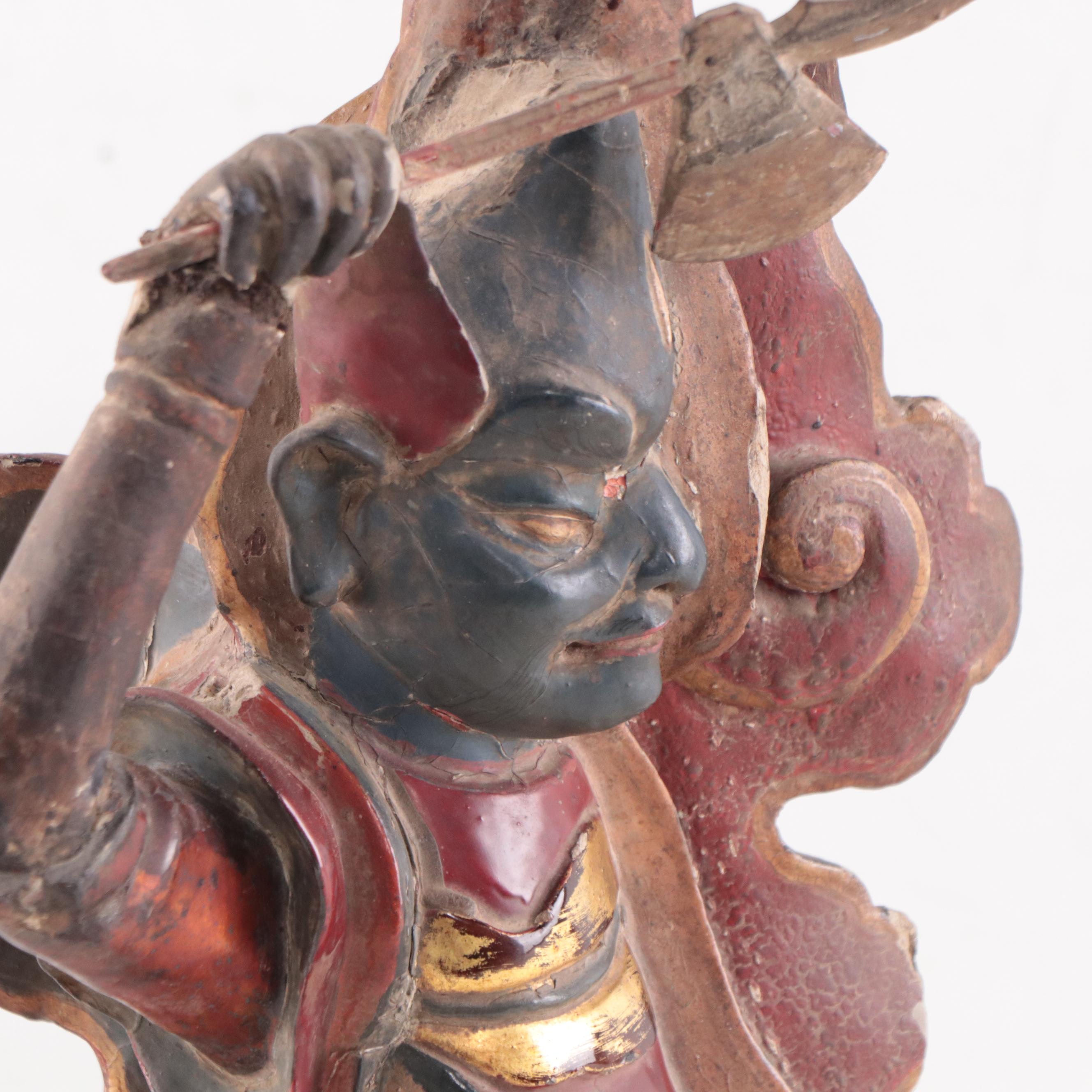 Vietnamese Lacquered Earthenware Tranh Hoa Warrior Figure, Late 19th Century