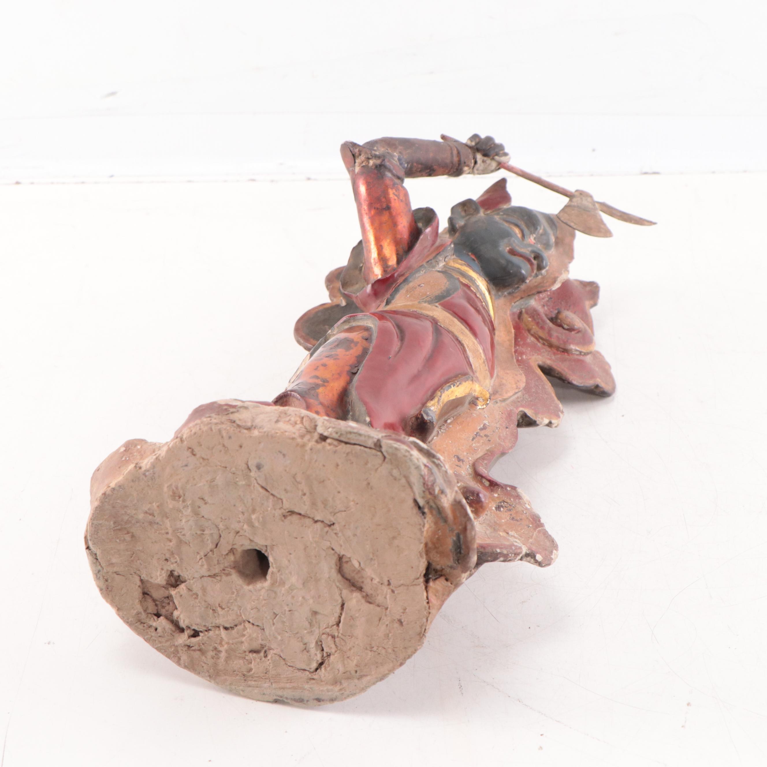 Vietnamese Lacquered Earthenware Tranh Hoa Warrior Figure, Late 19th Century