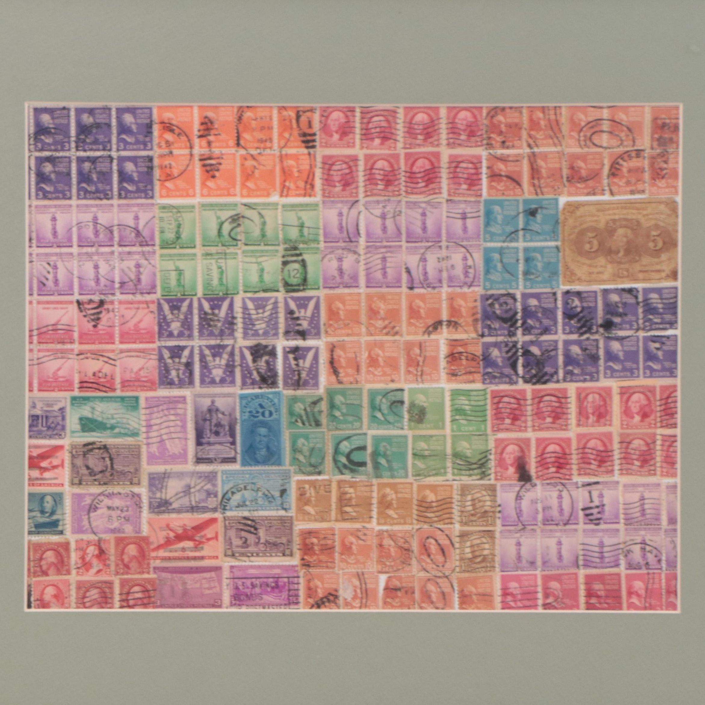 Framed Collection of Postmarked United States Stamps