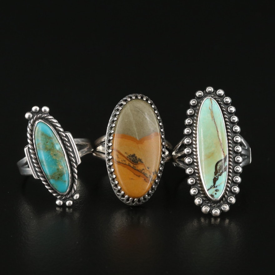 Sterling Rings Including Bell Trading Post, Jasper and Turquoise