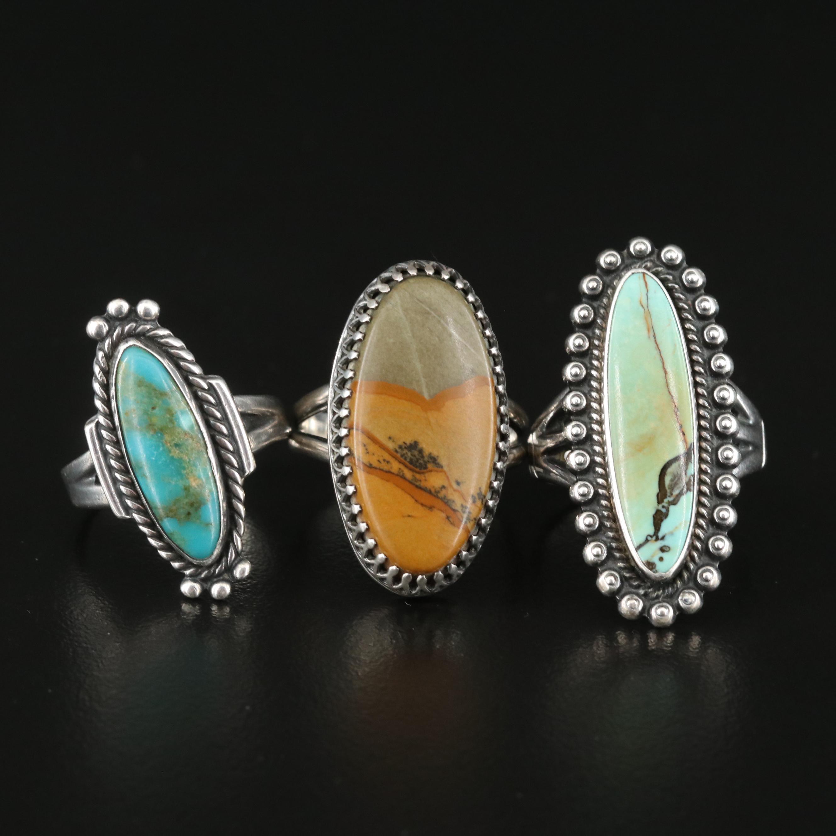 Sterling Rings Including Bell Trading Post, Jasper and Turquoise